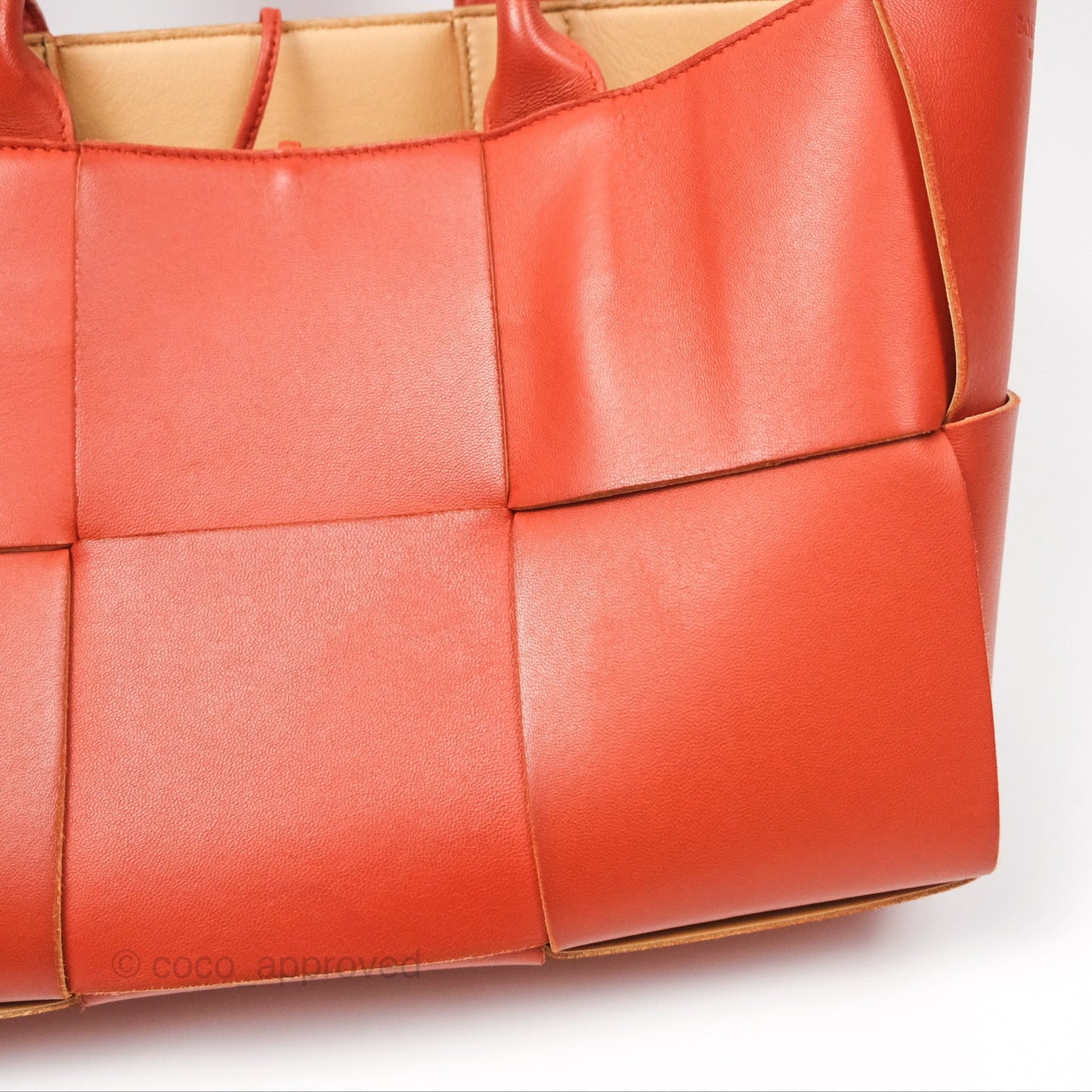 Bottega Veneta Small Arco Tote Bag Dark Orange Micro Intreccio Lambskin