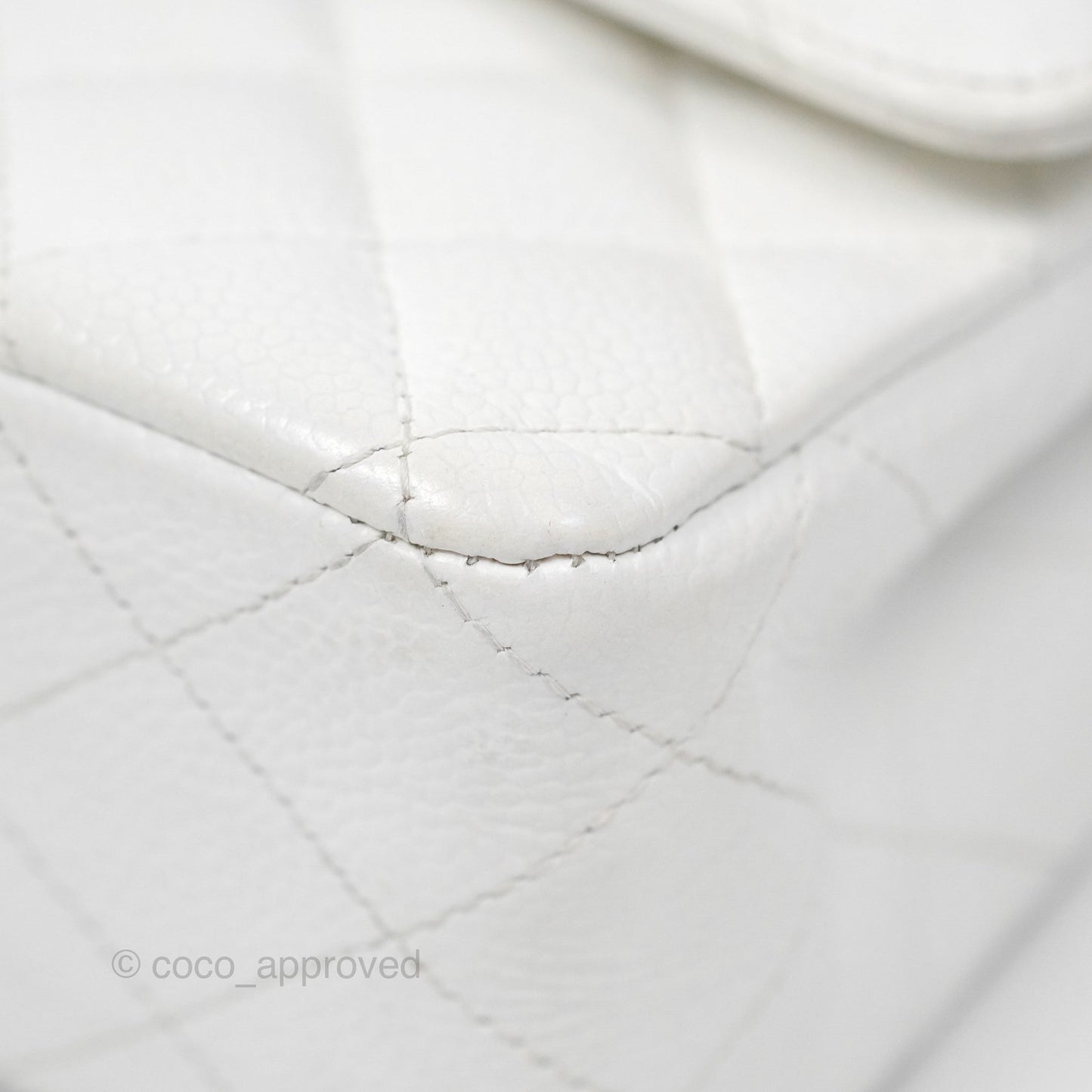 Chanel Classic M/L Medium Flap Quilted White Caviar Silver Hardware