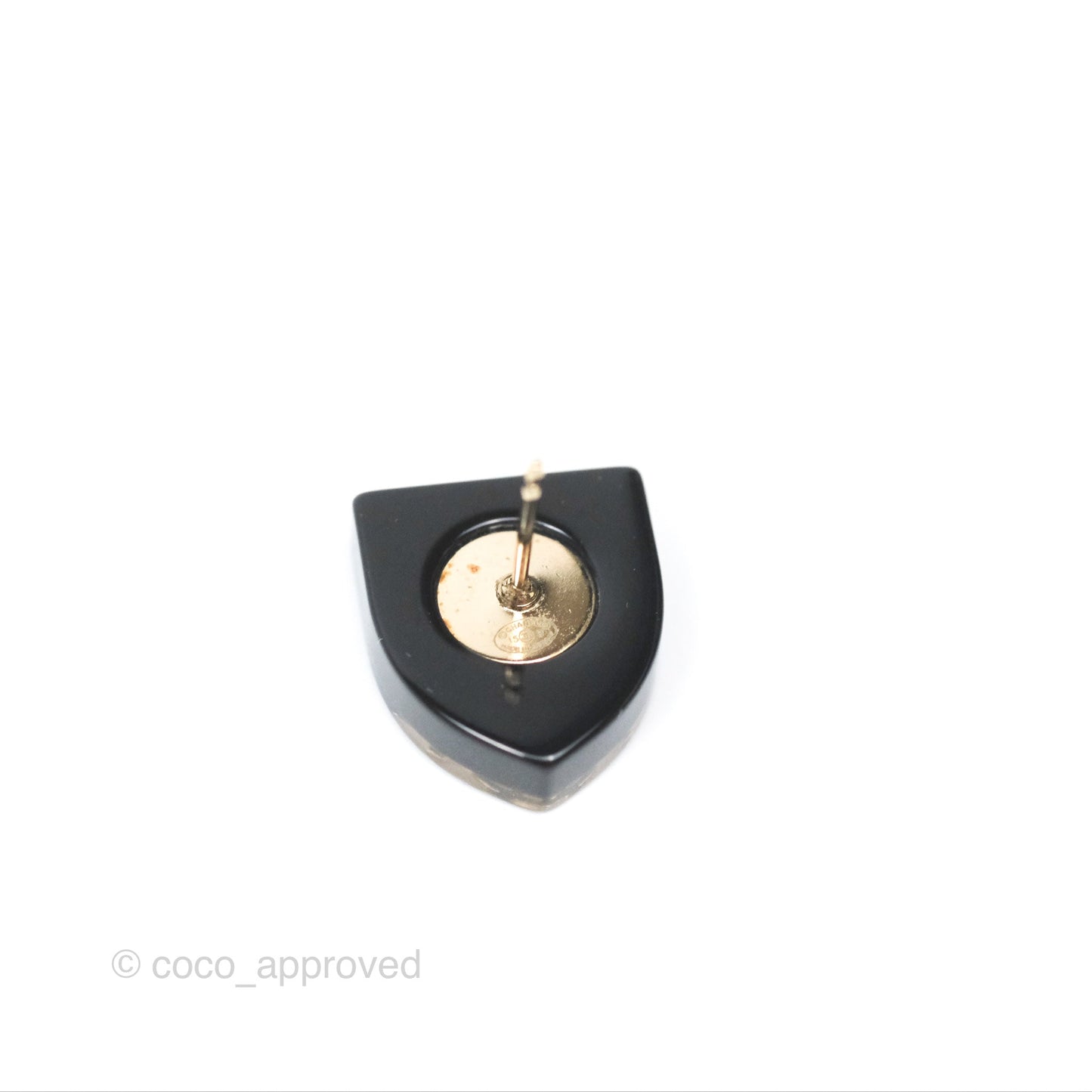 Chanel CC Resin Shield Earrings Navy Gold Tone 15B