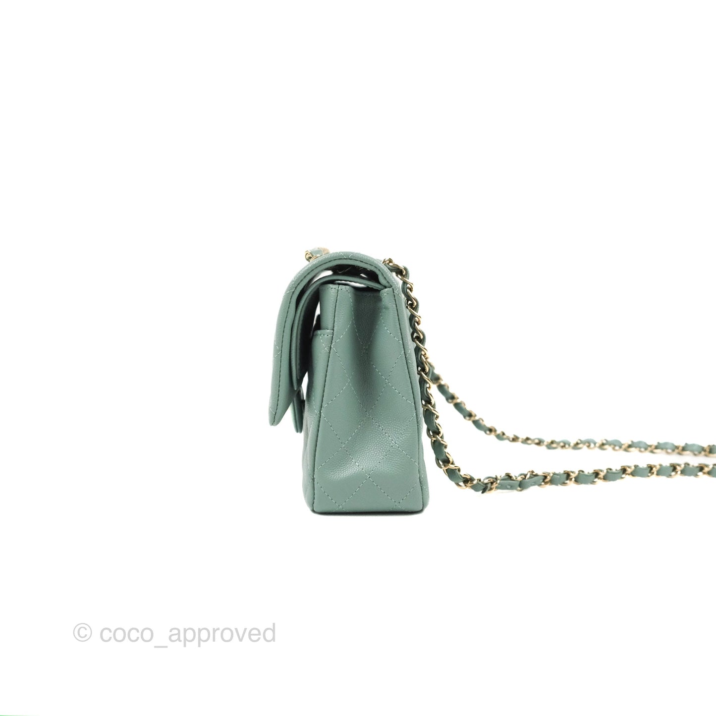 Chanel Classic M/L Medium Flap Quilted Tiffany Green Caviar Gold Hardware