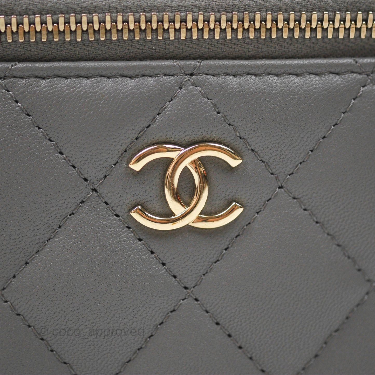 Chanel Mini Top Handle Vanity With Chain Grey Lambskin Gold Hardware