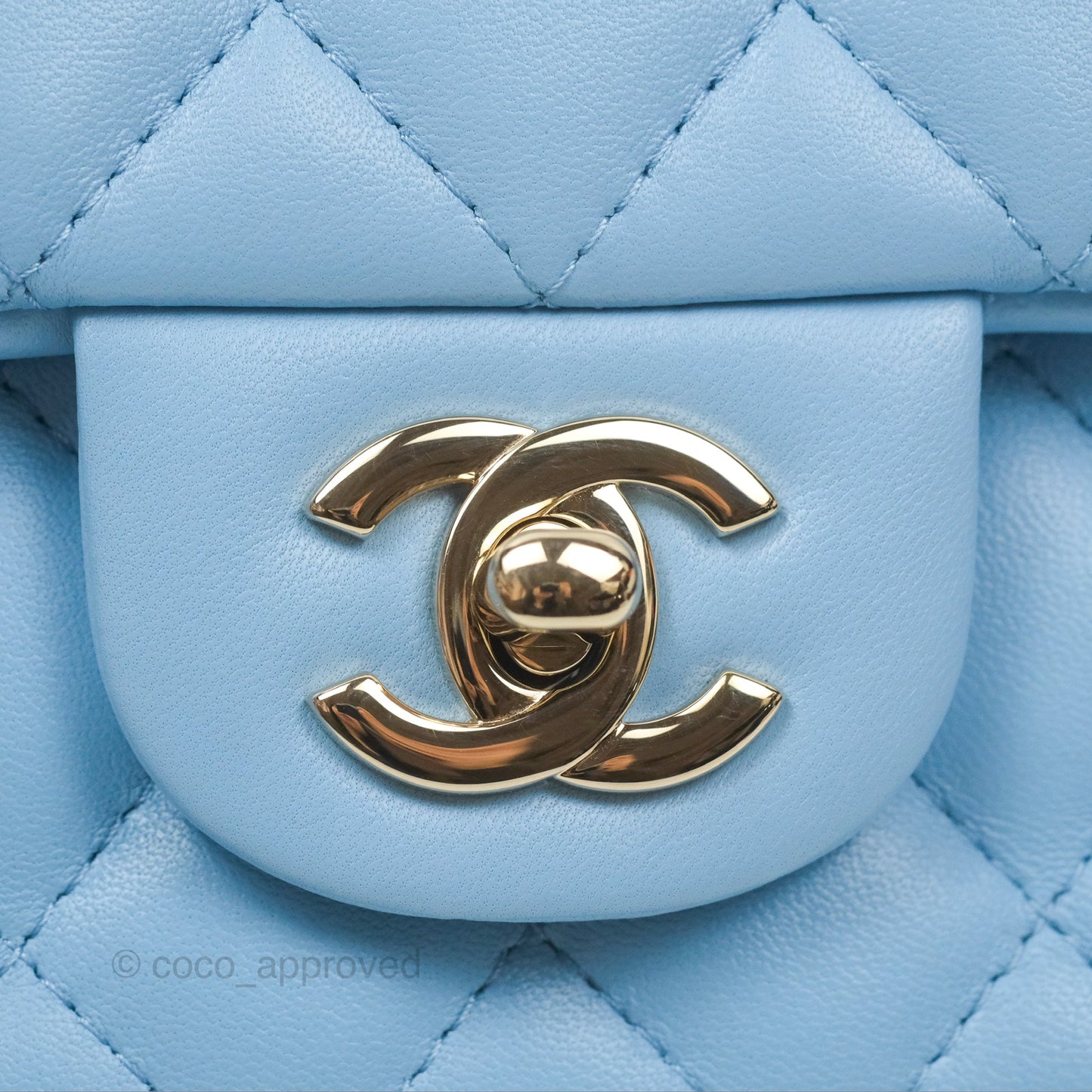 Chanel Quilted Mini Rectangular Flap Light Blue Lambskin Gold Hardware