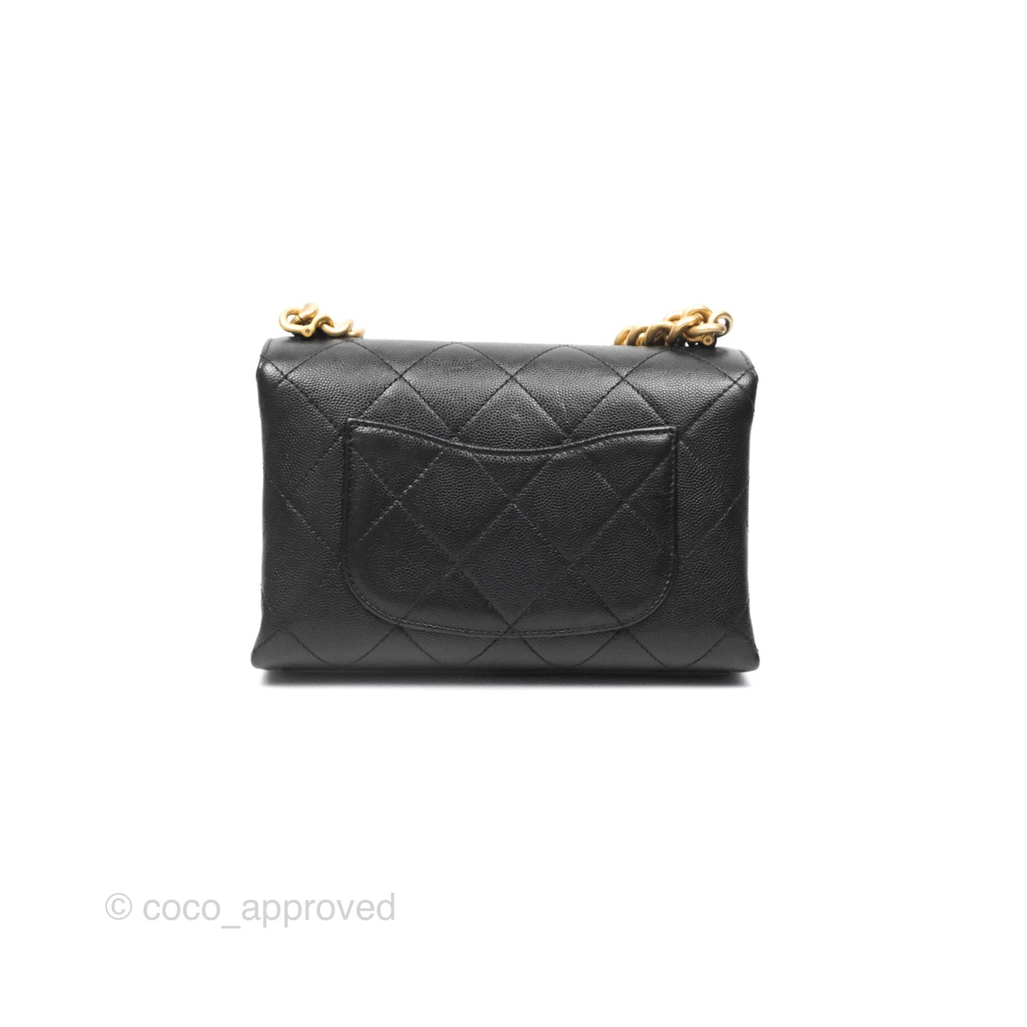 Chanel Bracelet On Chain Flap Bag Flat Quilted Black Caviar Aged Gold Hardware