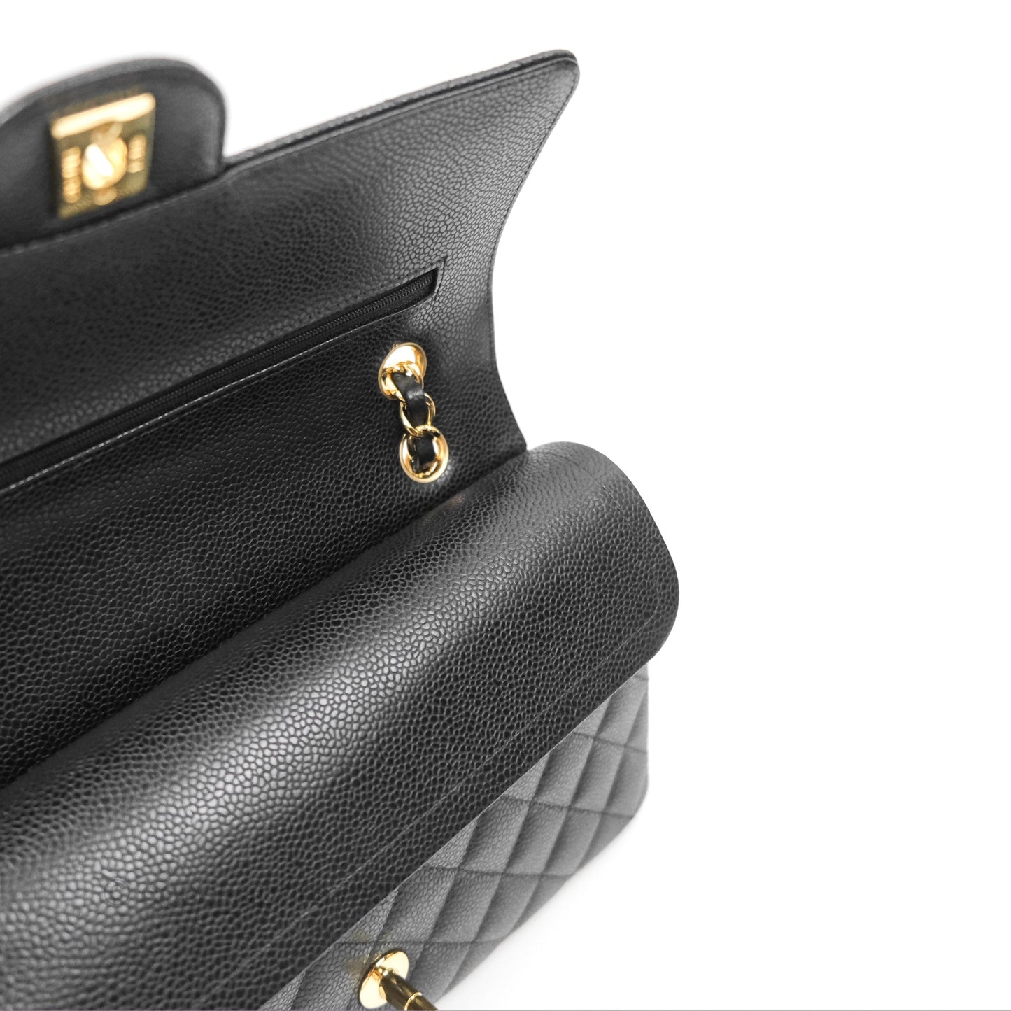 Chanel Classic M/L Medium Flap Quilted Black Caviar Gold Hardware
