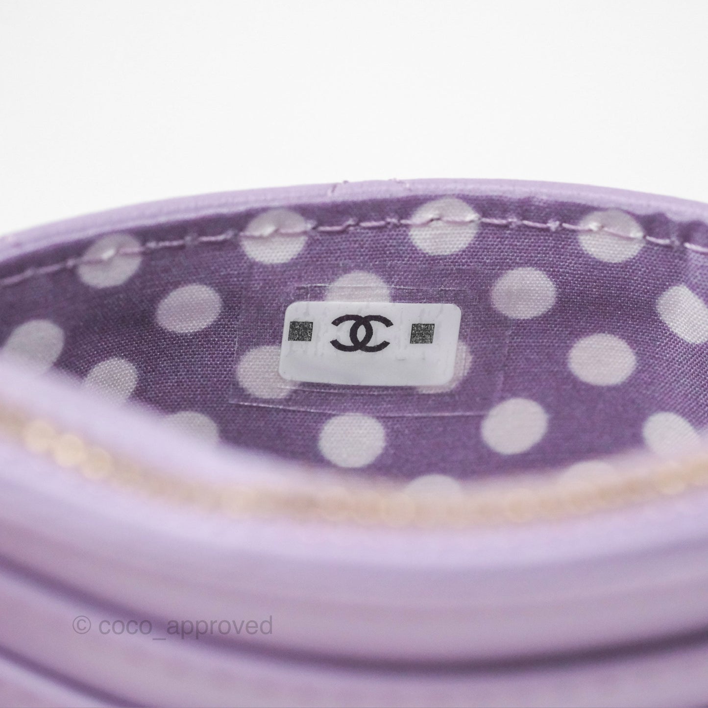 Chanel Pearl CC Zipped Card Holder Lilac Lambskin Gold Hardware 24P