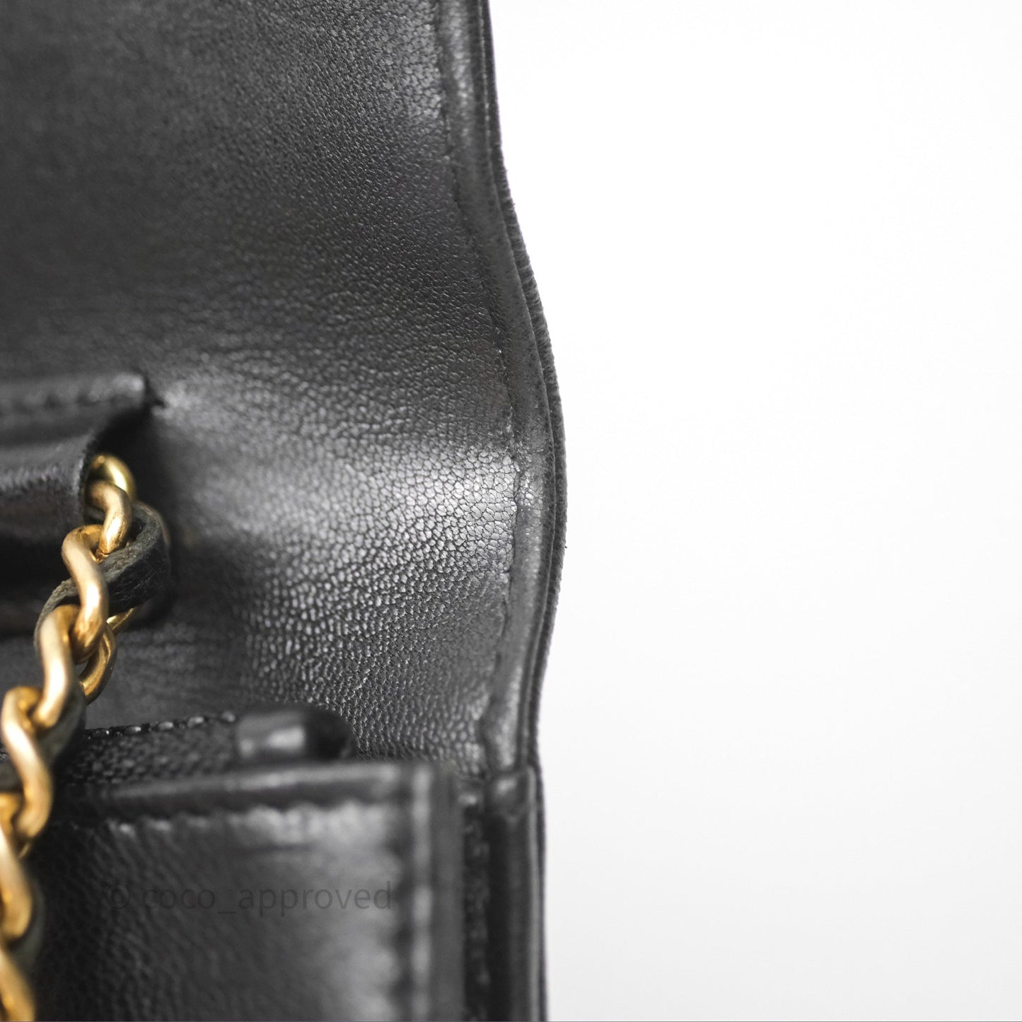 Chanel Reversed Chevron Wallet On Chain WOC Black Lambskin Aged Gold Hardware