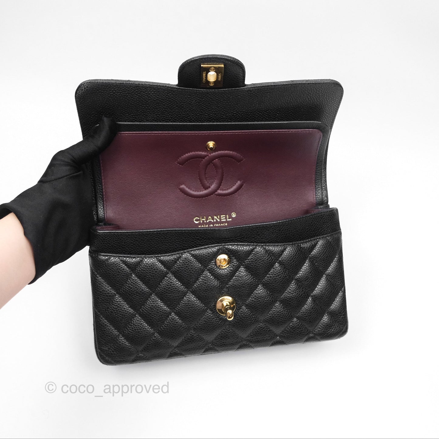 Chanel Small S/M Classic Flap Quilted Black Caviar Gold Hardware