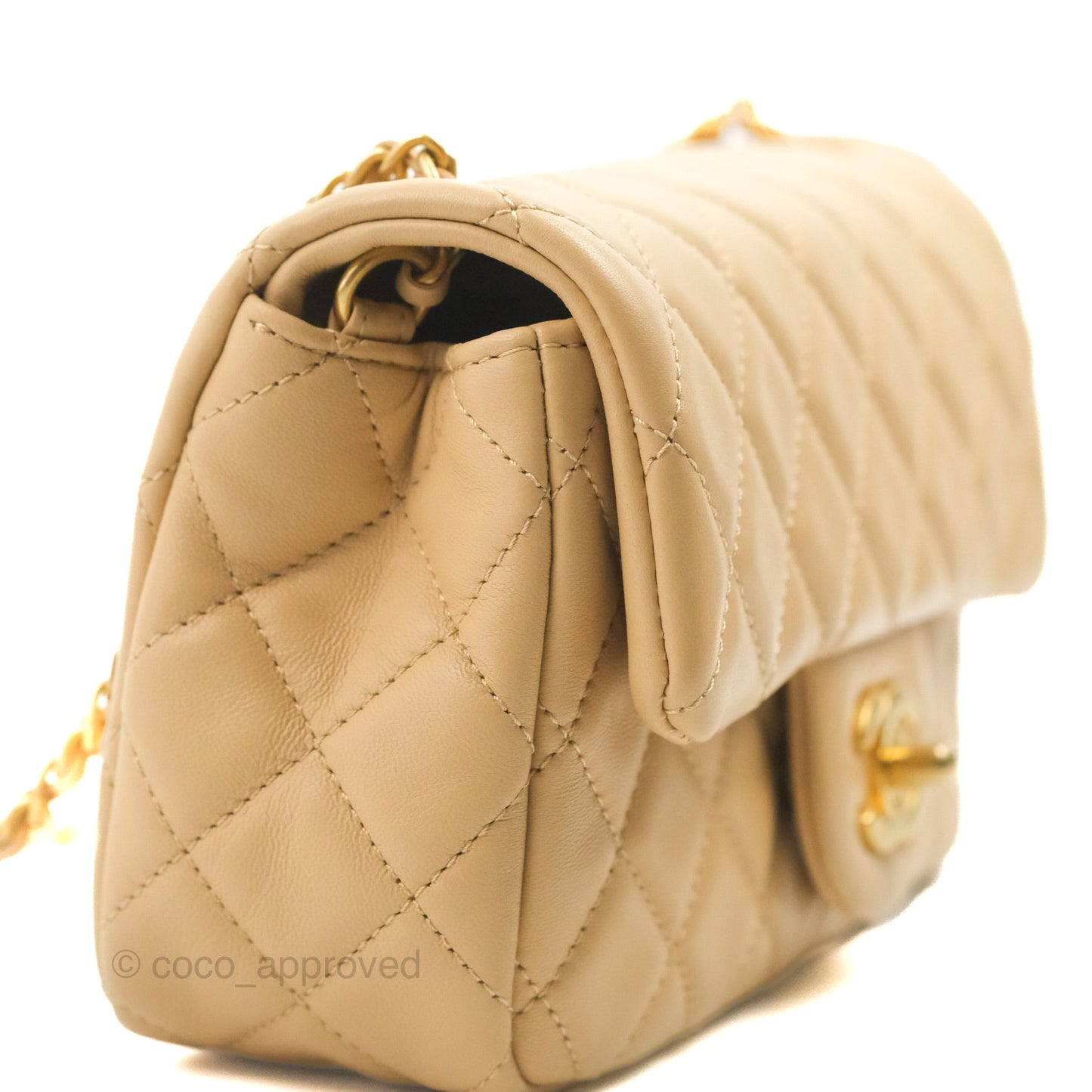 Chanel Mini Rectangular Pearl Crush Beige Lambskin Aged Gold Hardware