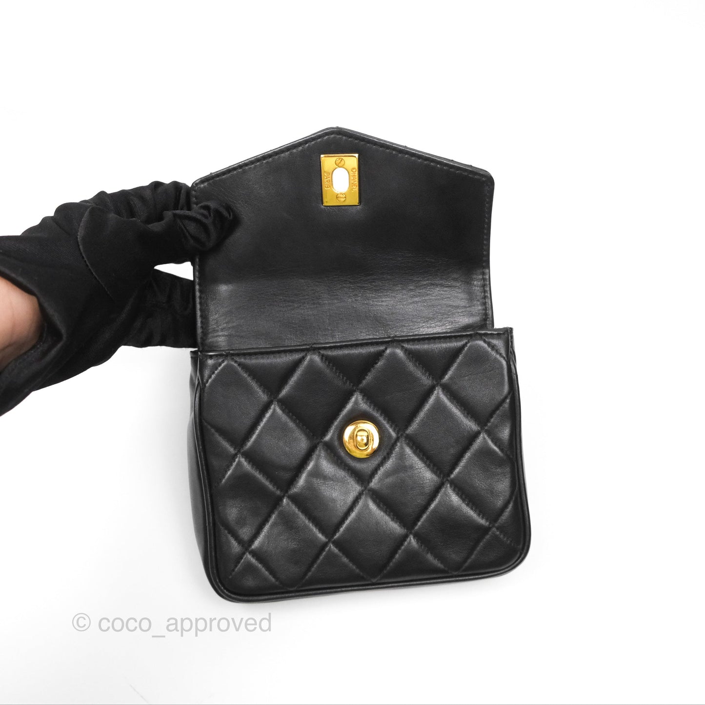 Chanel Vintage Belt Bag Quilted Black Lambskin 24K Gold Hardware