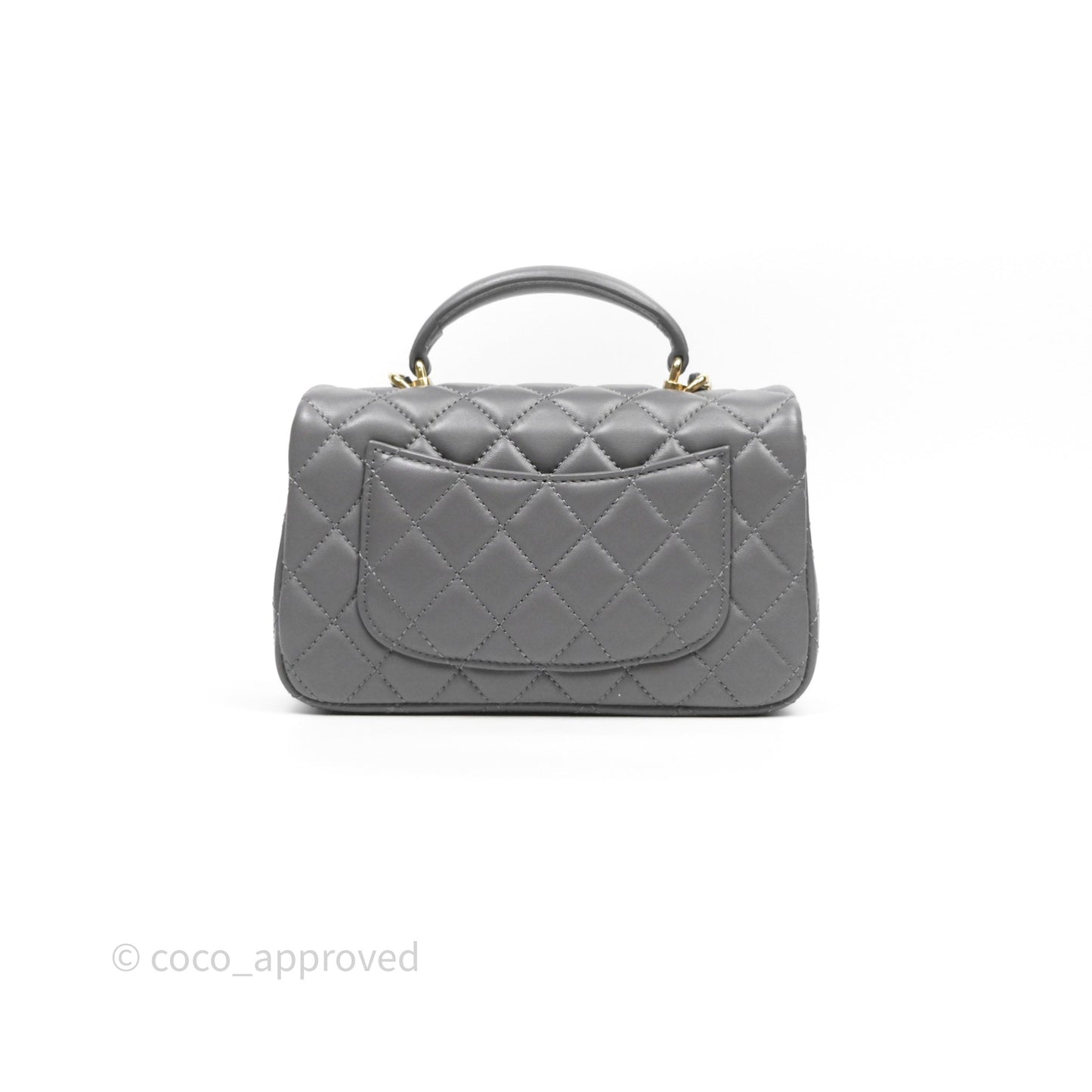 Chanel Top Handle Mini Rectangular Flap Grey Lambskin Gold Hardware