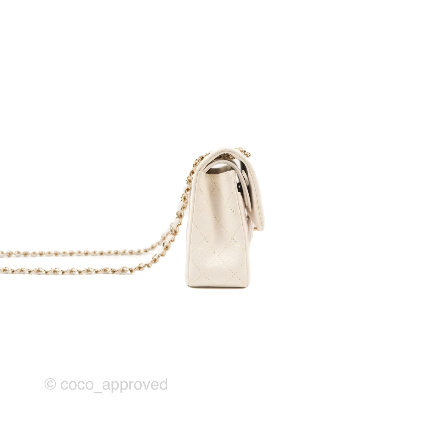 Chanel Small Classic Quilted Flap White Caviar Gold Hardware