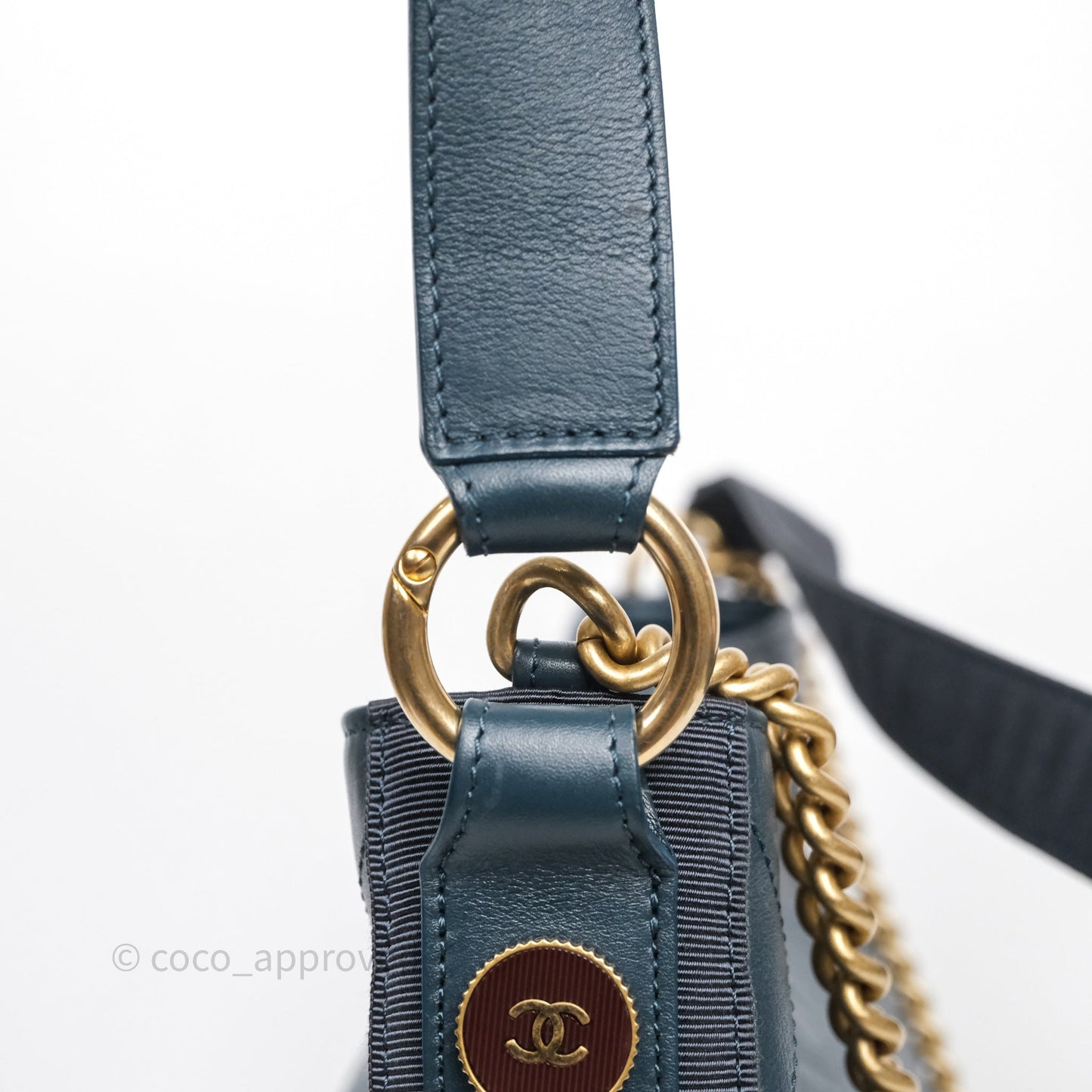 Chanel Button Up Hobo Bag Quilted Teal Calfskin Aged Gold Hardware