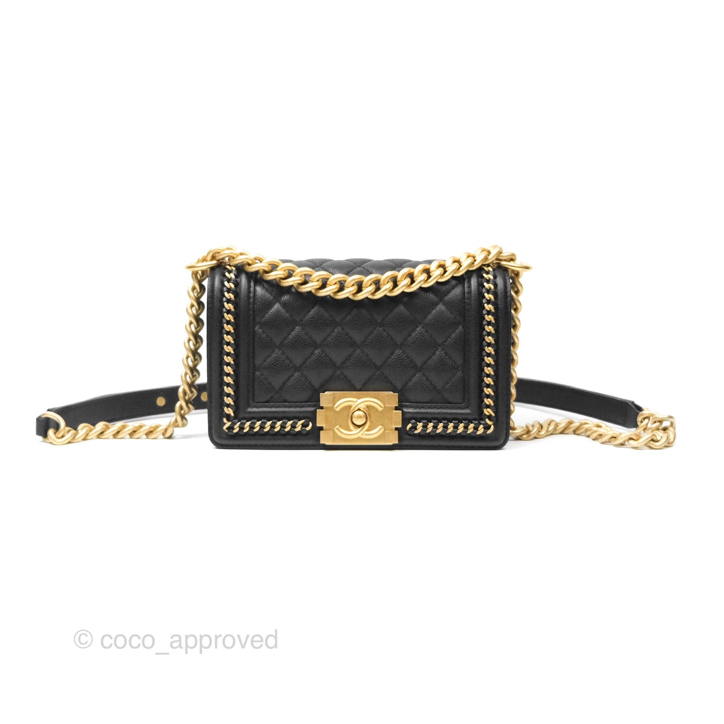 Chanel Small Chain Around Boy Quilted Black Caviar Aged Gold Hardware