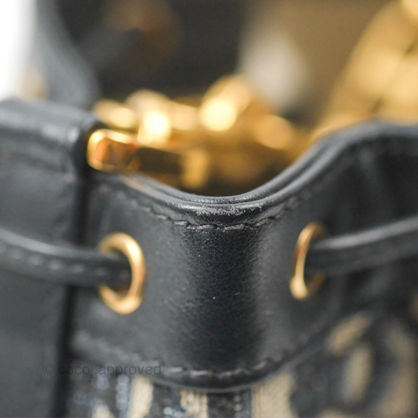 Dior Drawstring Chain Bucket Bag Navy Oblique Canvas