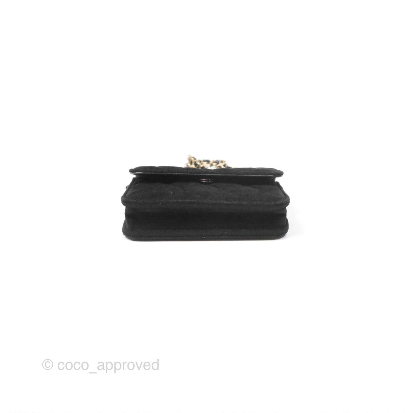 Chanel Crystals Pearl Crush Mini Belt Bag with Chain Black Velvet Gold Hardware