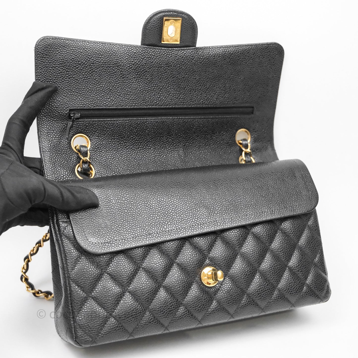 Chanel Classic M/L Medium Flap Quilted Black Caviar Gold Hardware