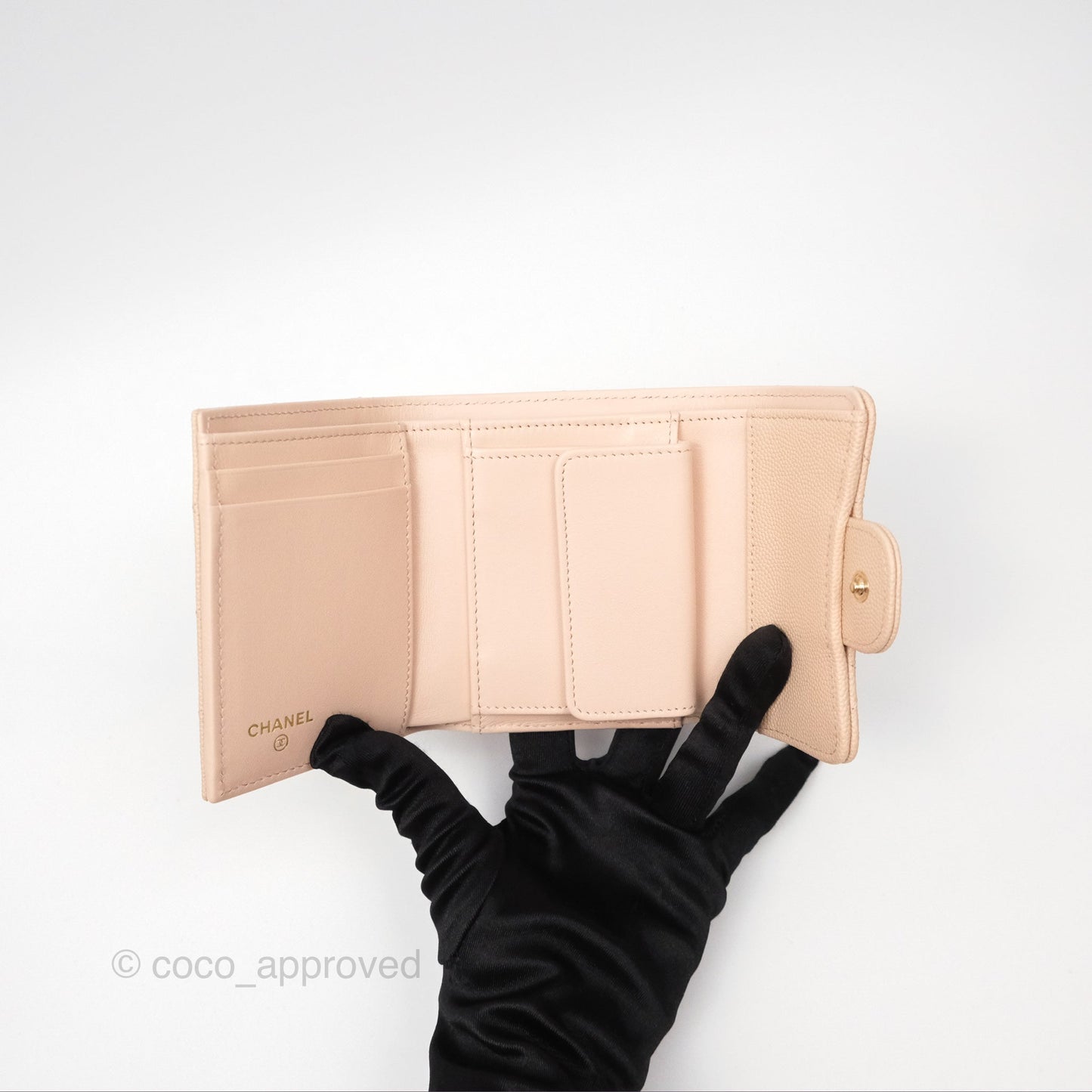 Chanel Classic Short Flap Wallet Beige Pink Caviar Gold Hardware