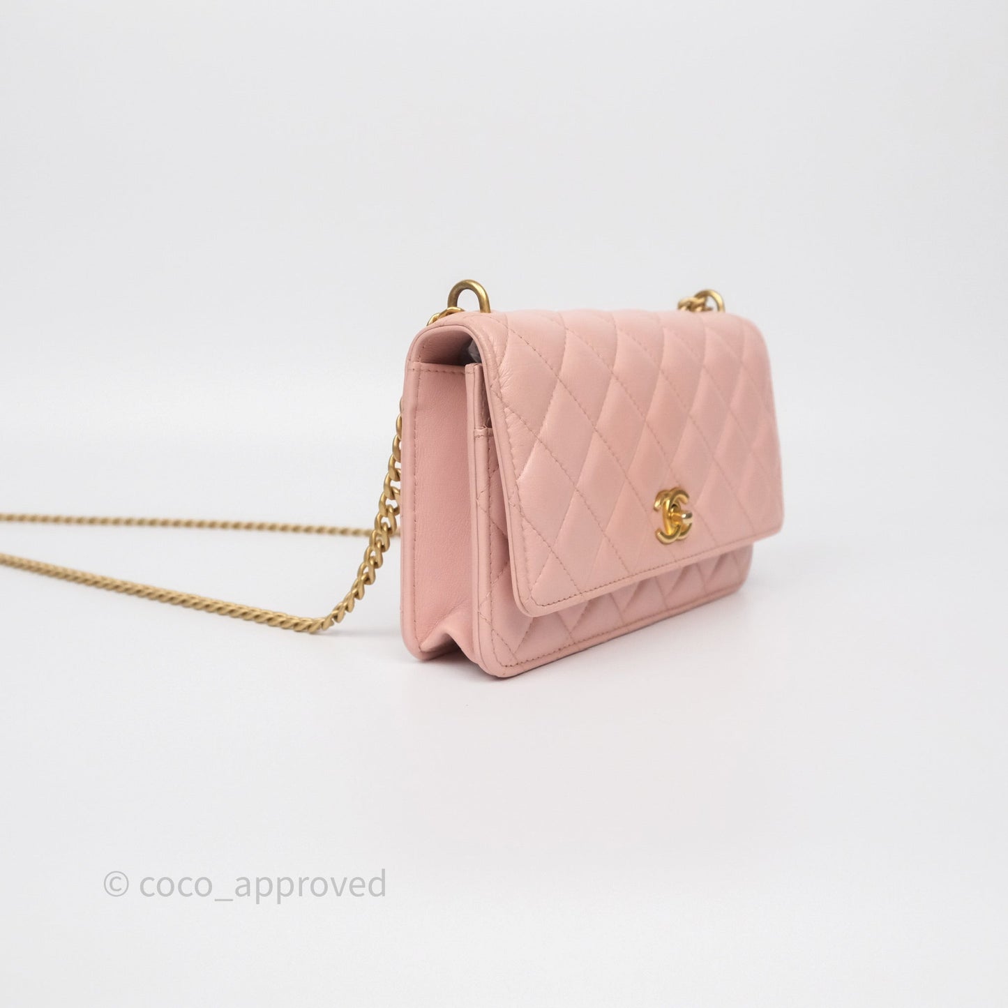Chanel Camellia Crush Wallet on Chain WOC Pink Lambskin Aged Gold Hardware