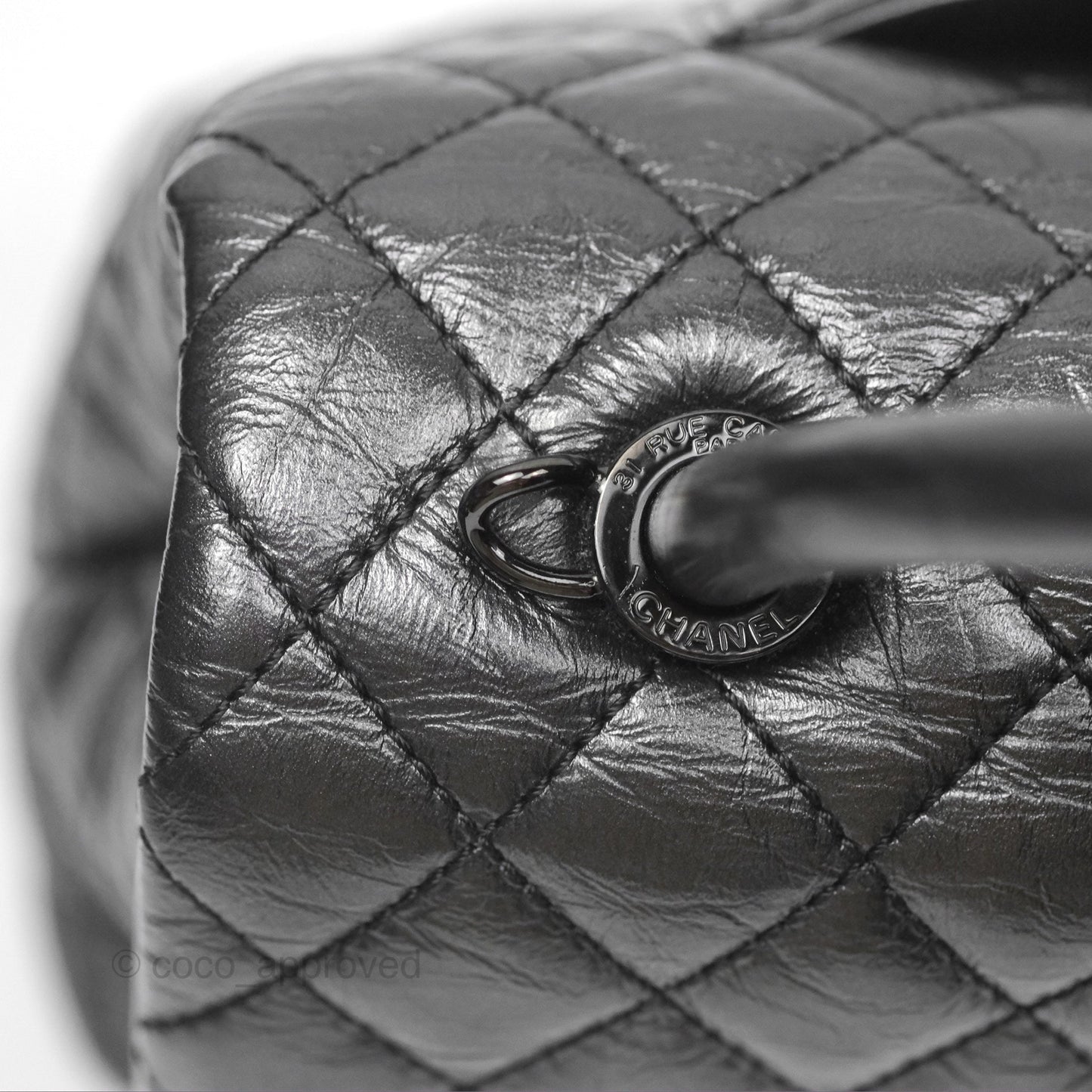 Chanel Medium Coco Handle Quilted Aged Calfskin Iridescent Dark Grey So Black Hardware