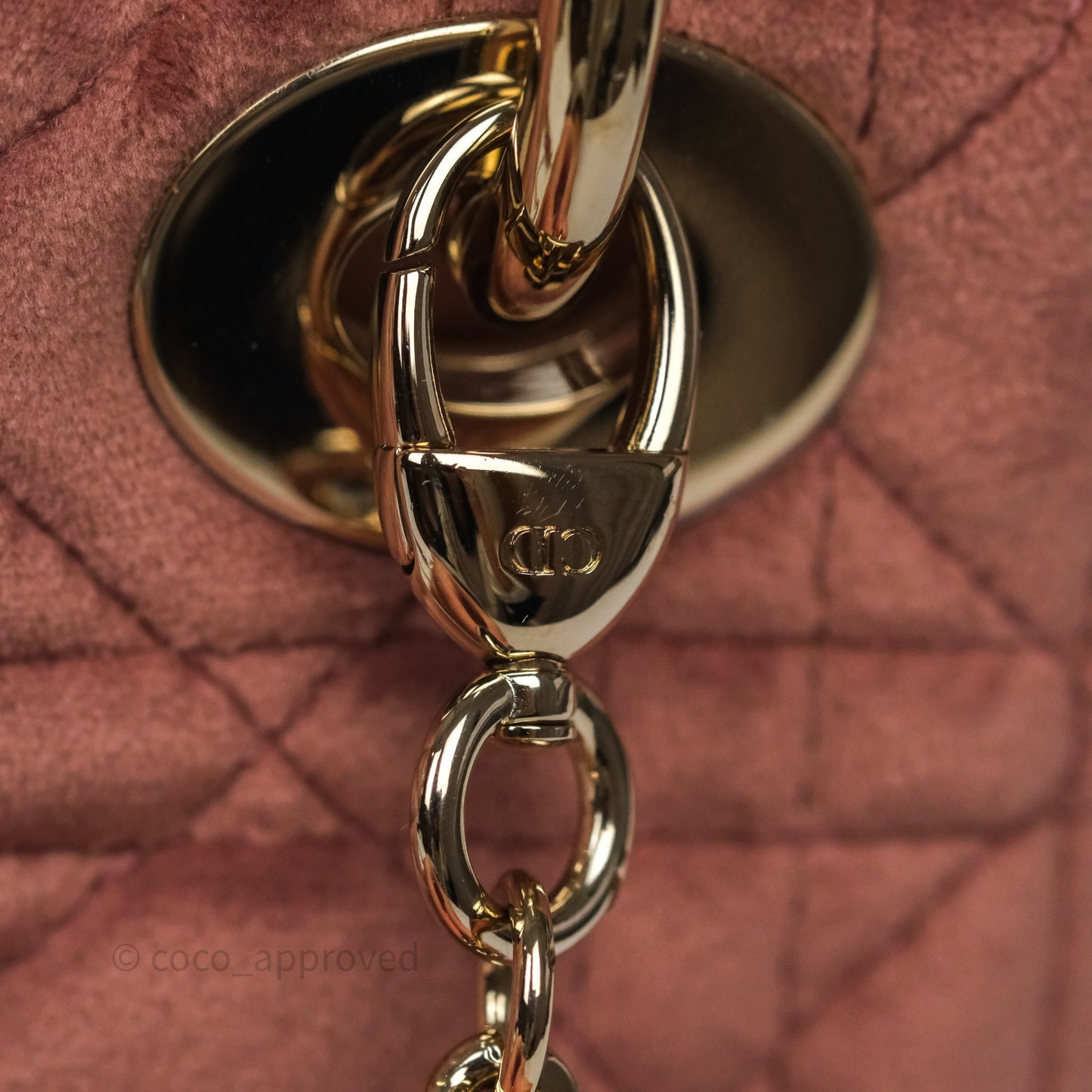Dior Mini Lady Dior Pink Velvet Cannage Crystal Charms Gold Hardware