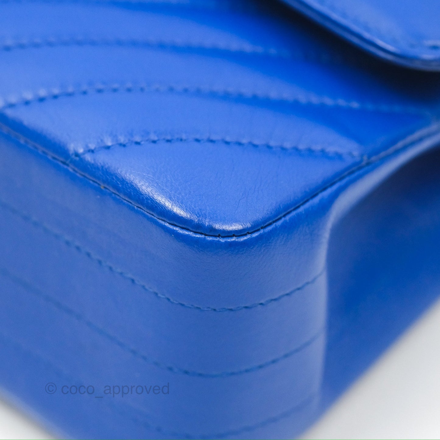 Chanel Medium Classic Flap Chevron Blue Lambskin Gold Hardware