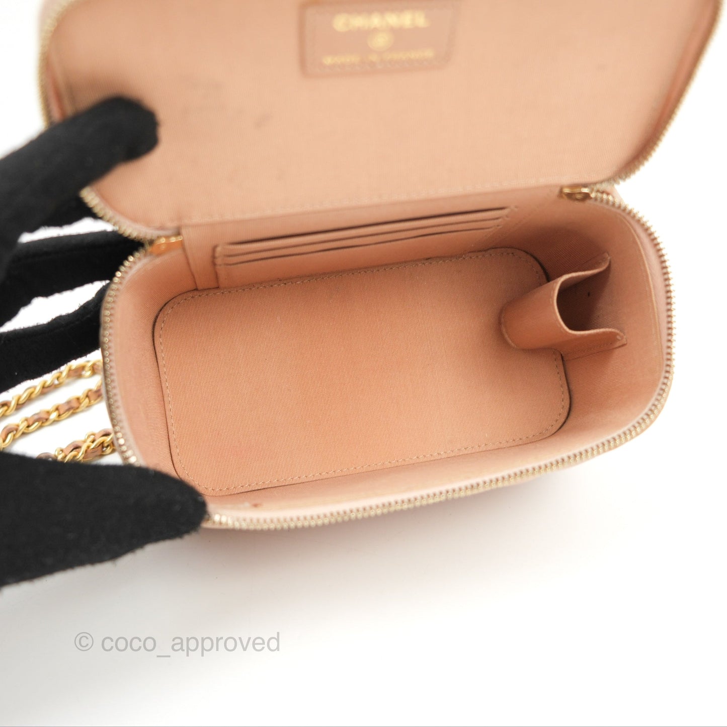 Chanel Vanity Rectangular Top Handle Beige Lambskin Aged Gold Hardware