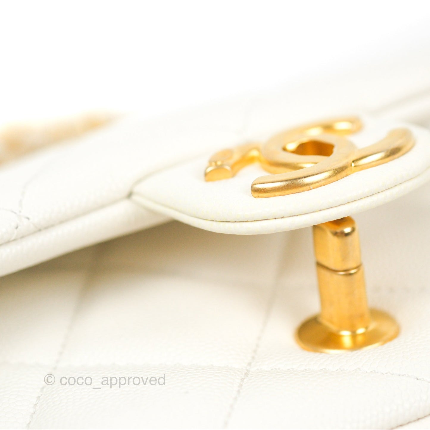 Chanel Mini Flap with Coin Charm White Caviar Aged Gold Hardware 22A