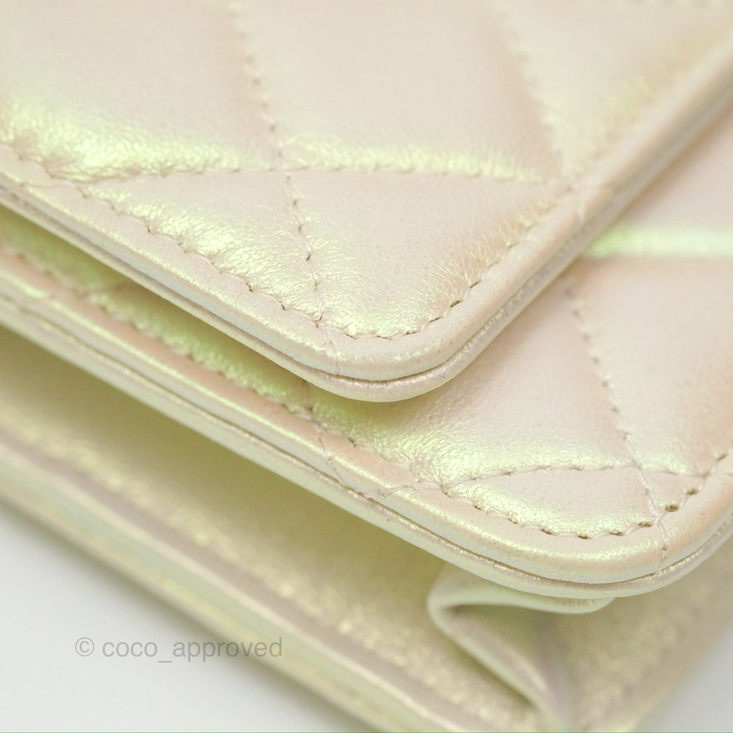 Chanel Quilted Wallet on Chain WOC Iridescent Ivory Gold Hardware 20A
