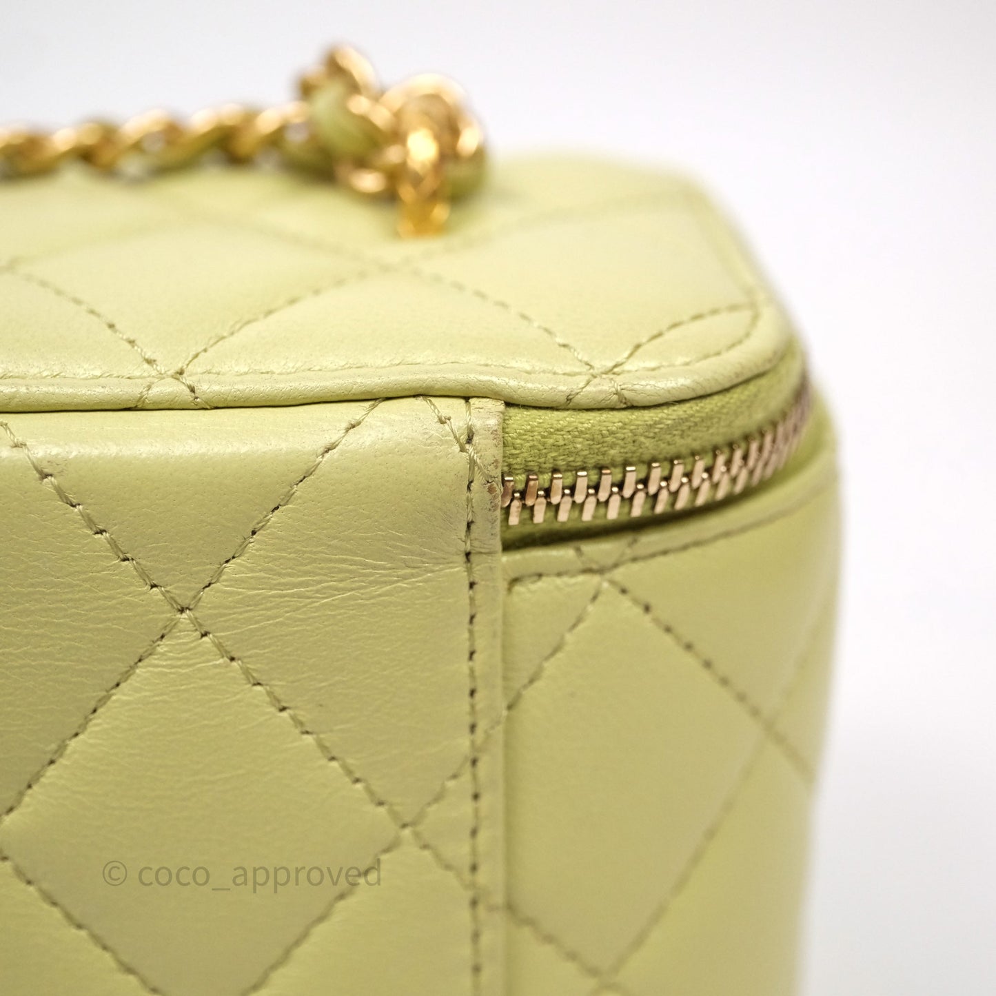Chanel Quilted Vanity With Chain Lambskin Green Gold Hardware