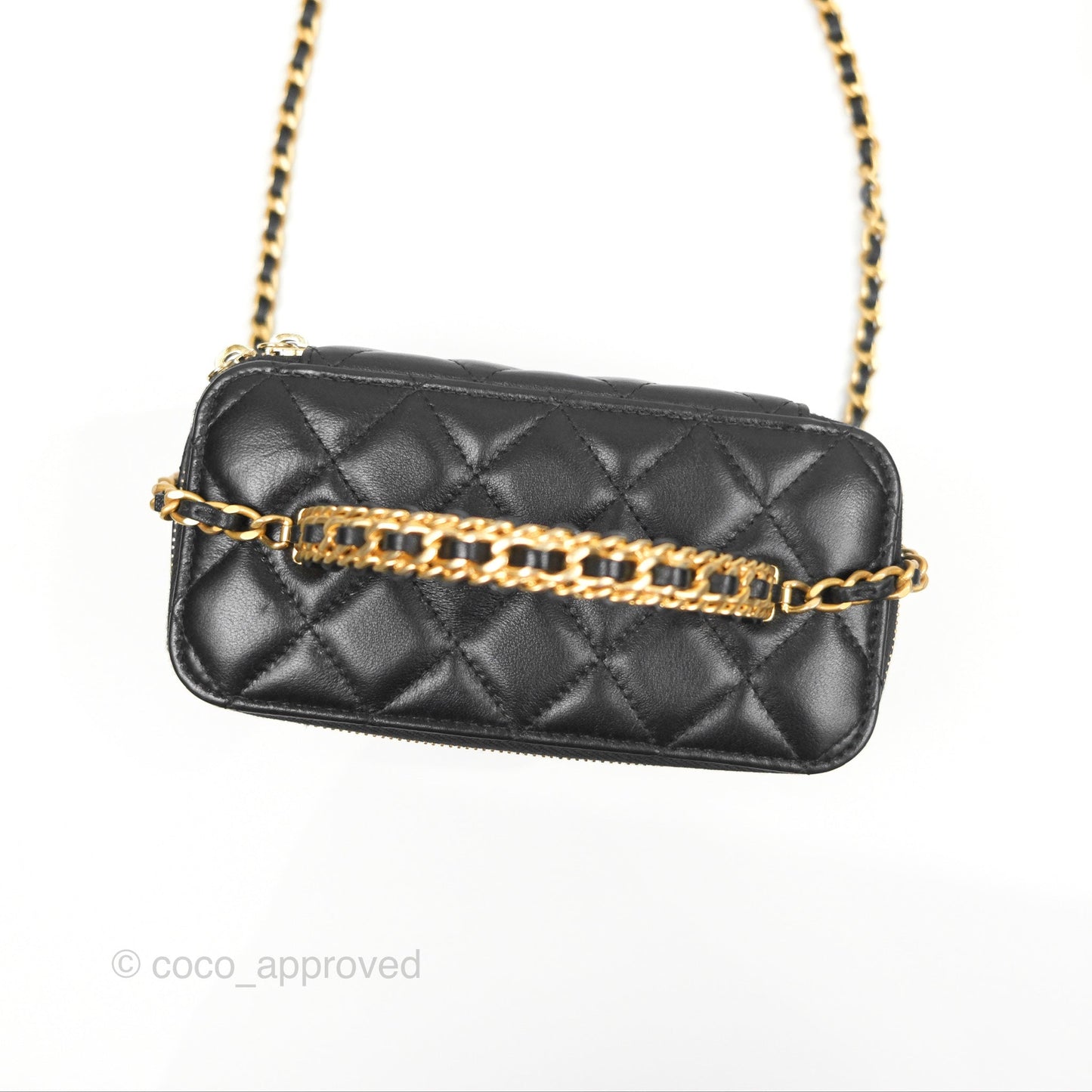 Chanel Vanity Rectangular Top Handle Black Lambskin Aged Gold Hardware