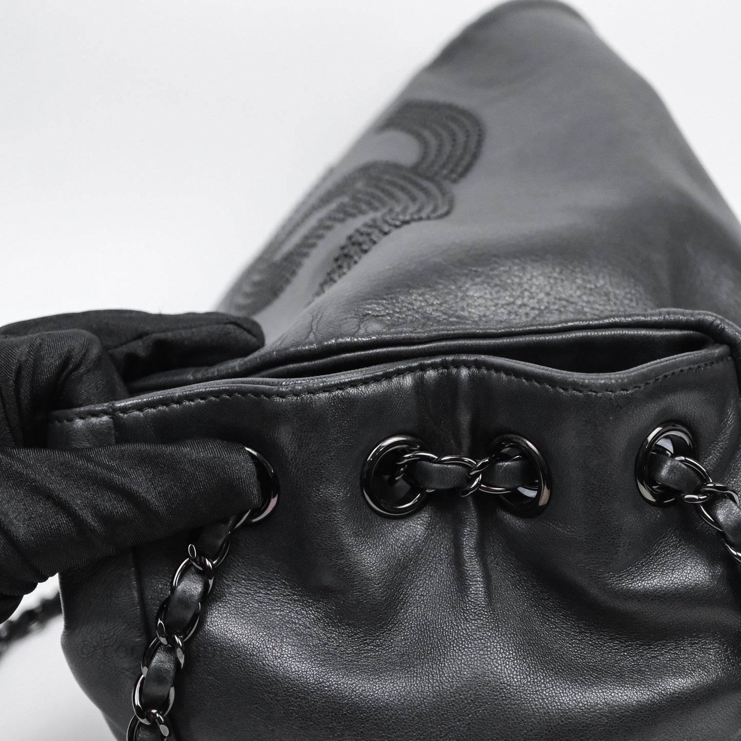 Chanel Lambskin Studded Accordion Black CC Flap Bag So Black Hardware