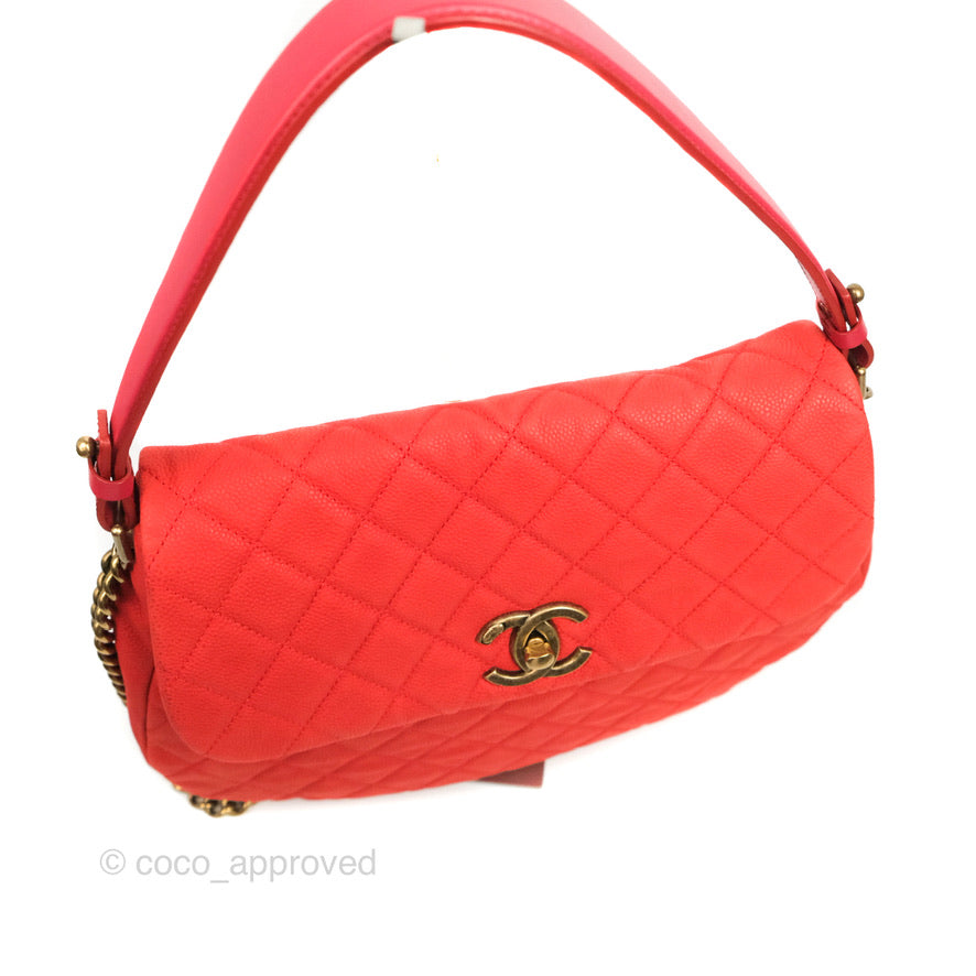 Chanel Country Chic Messenger Flap Bag Red Matte Caviar Ruthenium Hardware