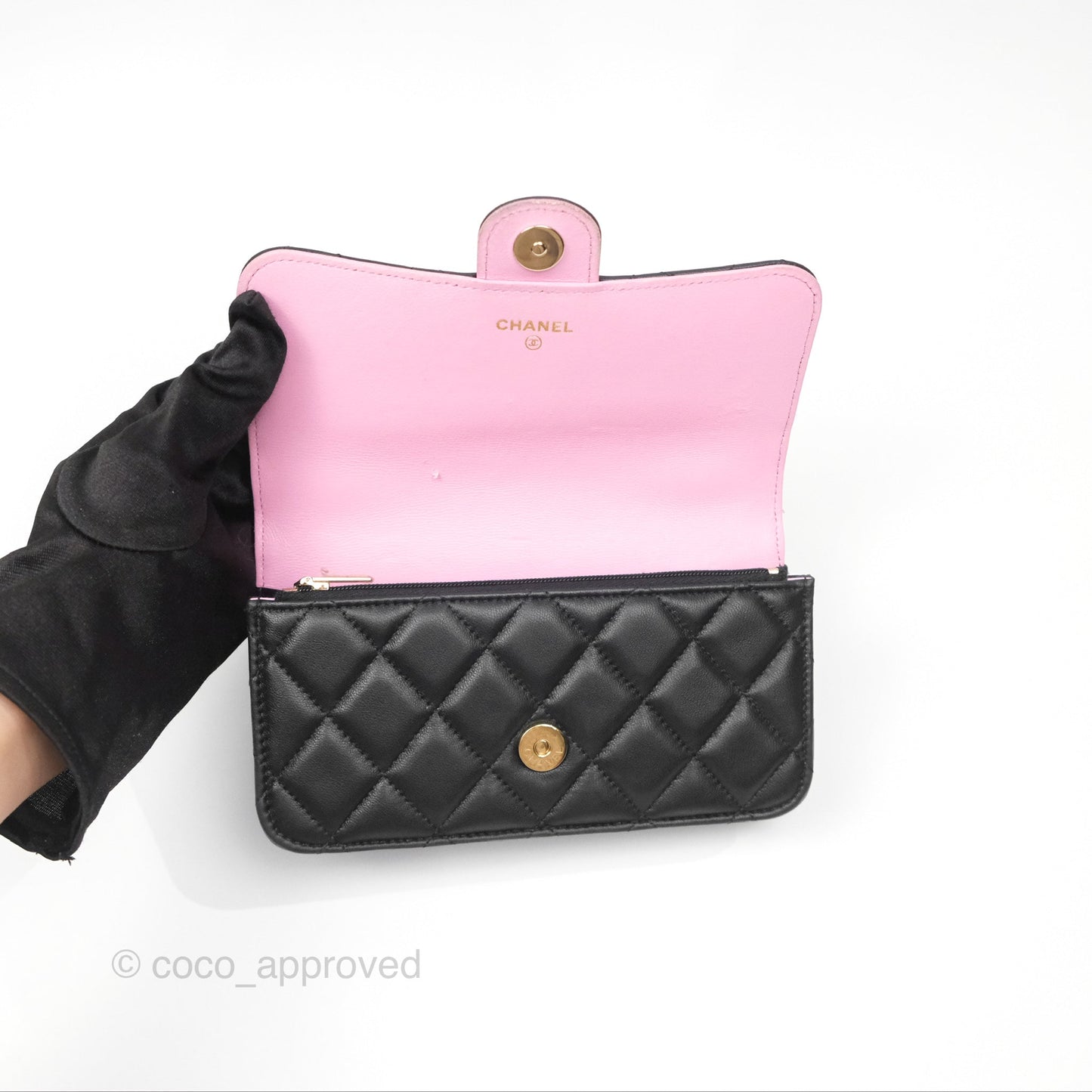 Chanel Top Handle Mini WOC Phone Holder Black/Pink Lambskin Gold Hardware 23P