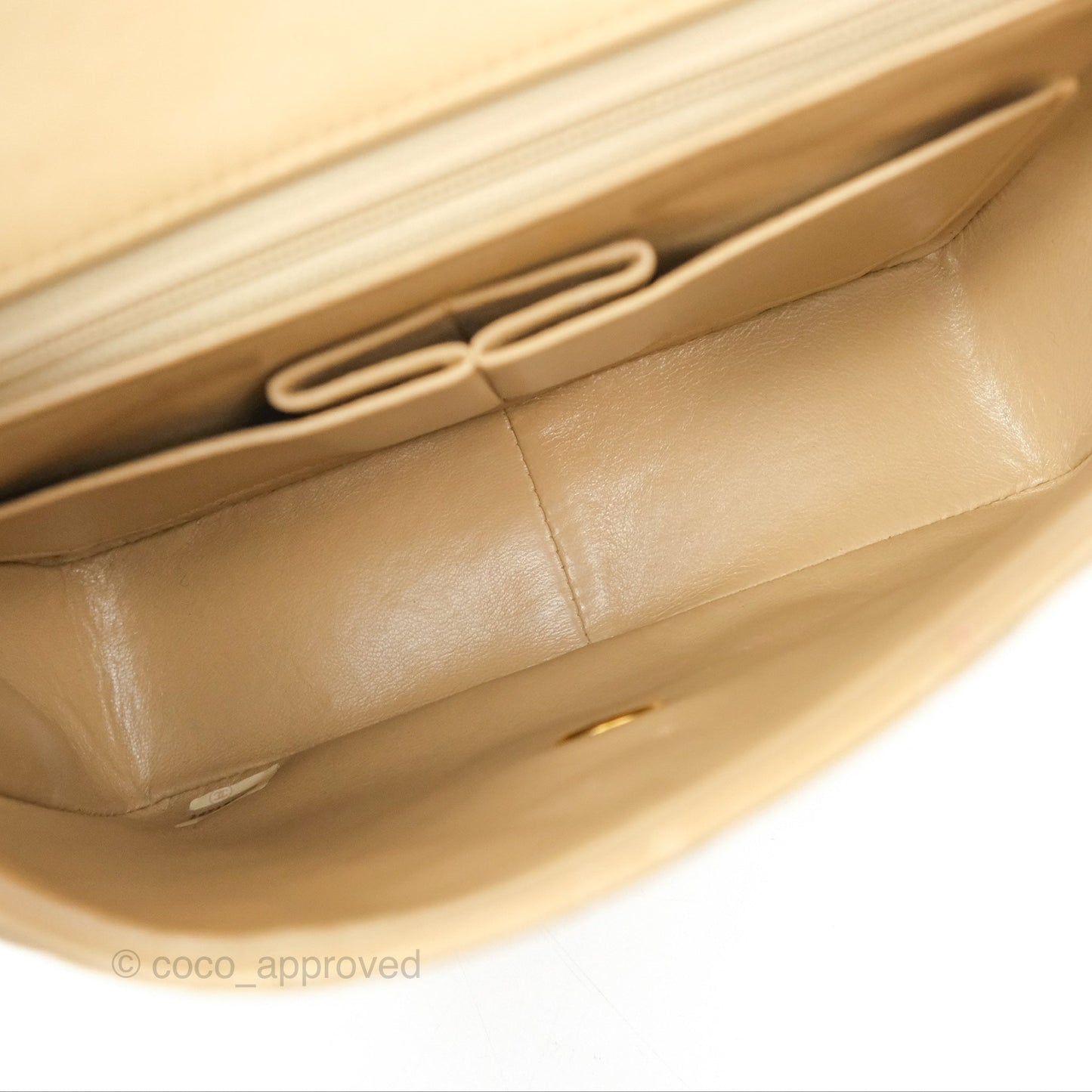 Chanel Vintage Square Flap Bag Beige Lambskin 24K Gold Hardware