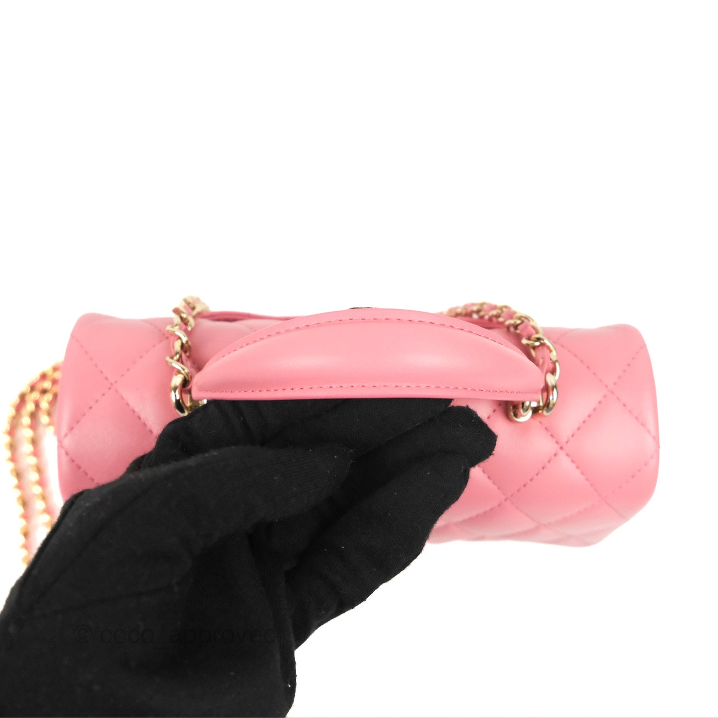 Chanel Top Handle Mini Rectangular Flap Bag Pink Lambskin Gold Hardware