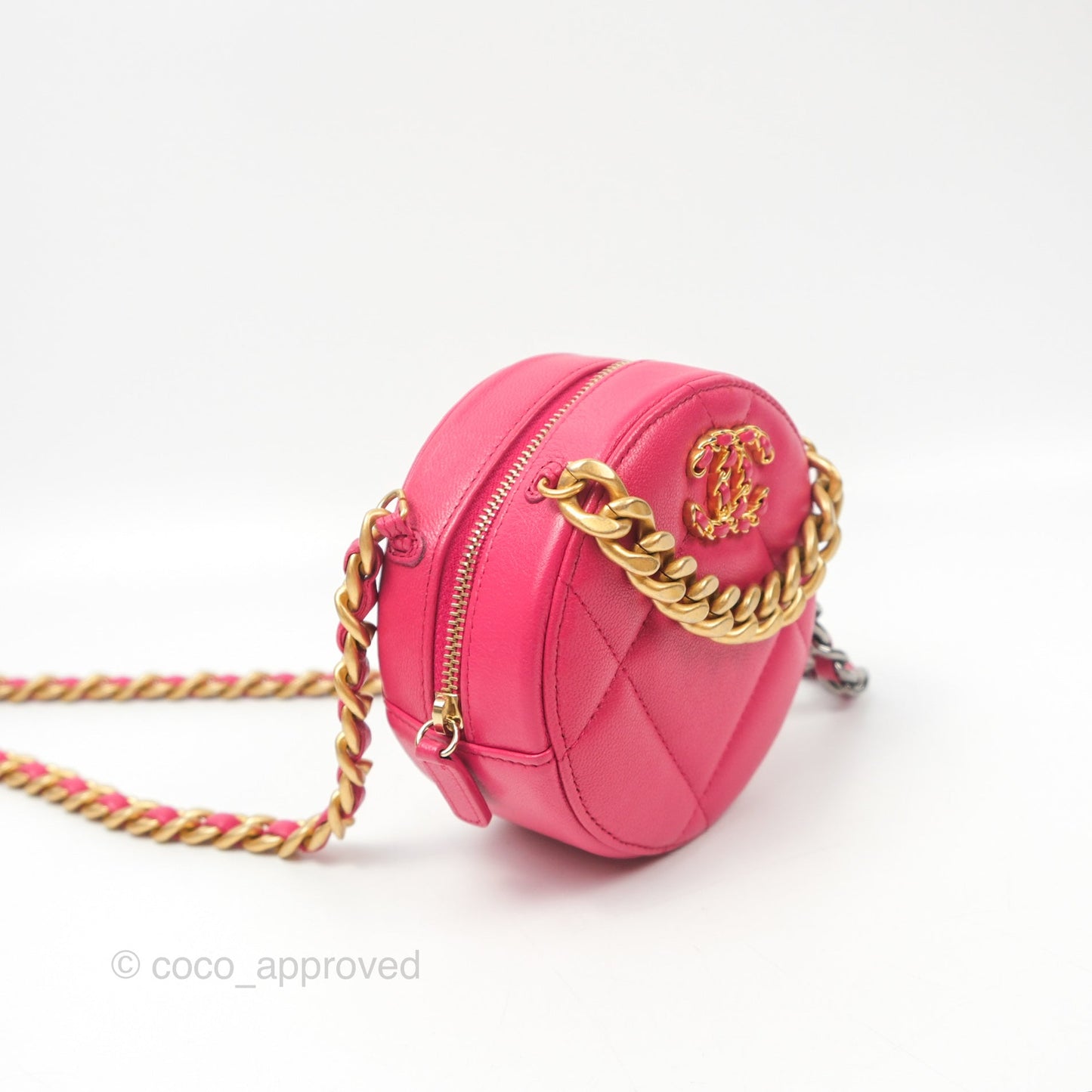 Chanel 19 Round Clutch With Chain Dark Pink Mixed Hardware