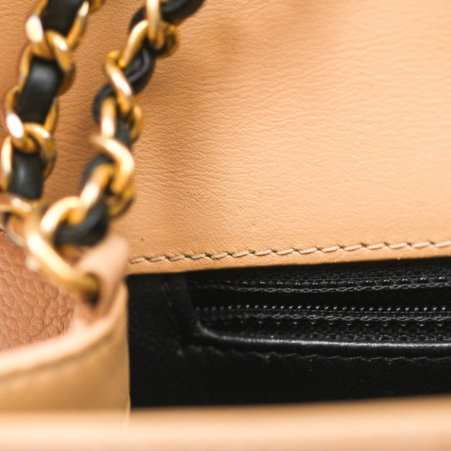 Chanel Quilted Small CC Filigree Flap Beige Black Caviar