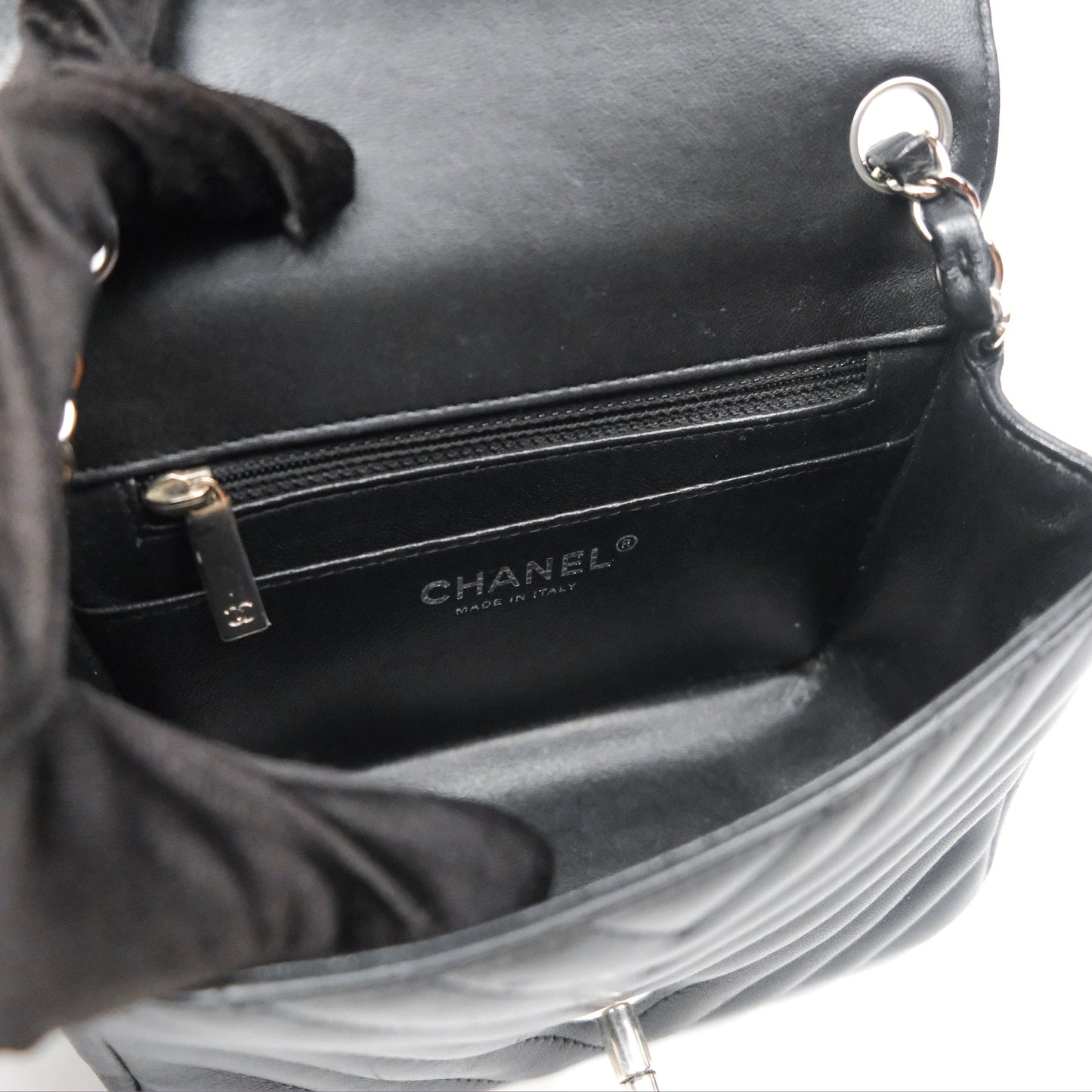 Chanel Mini Square Black Chevron Lambskin Silver Hardware