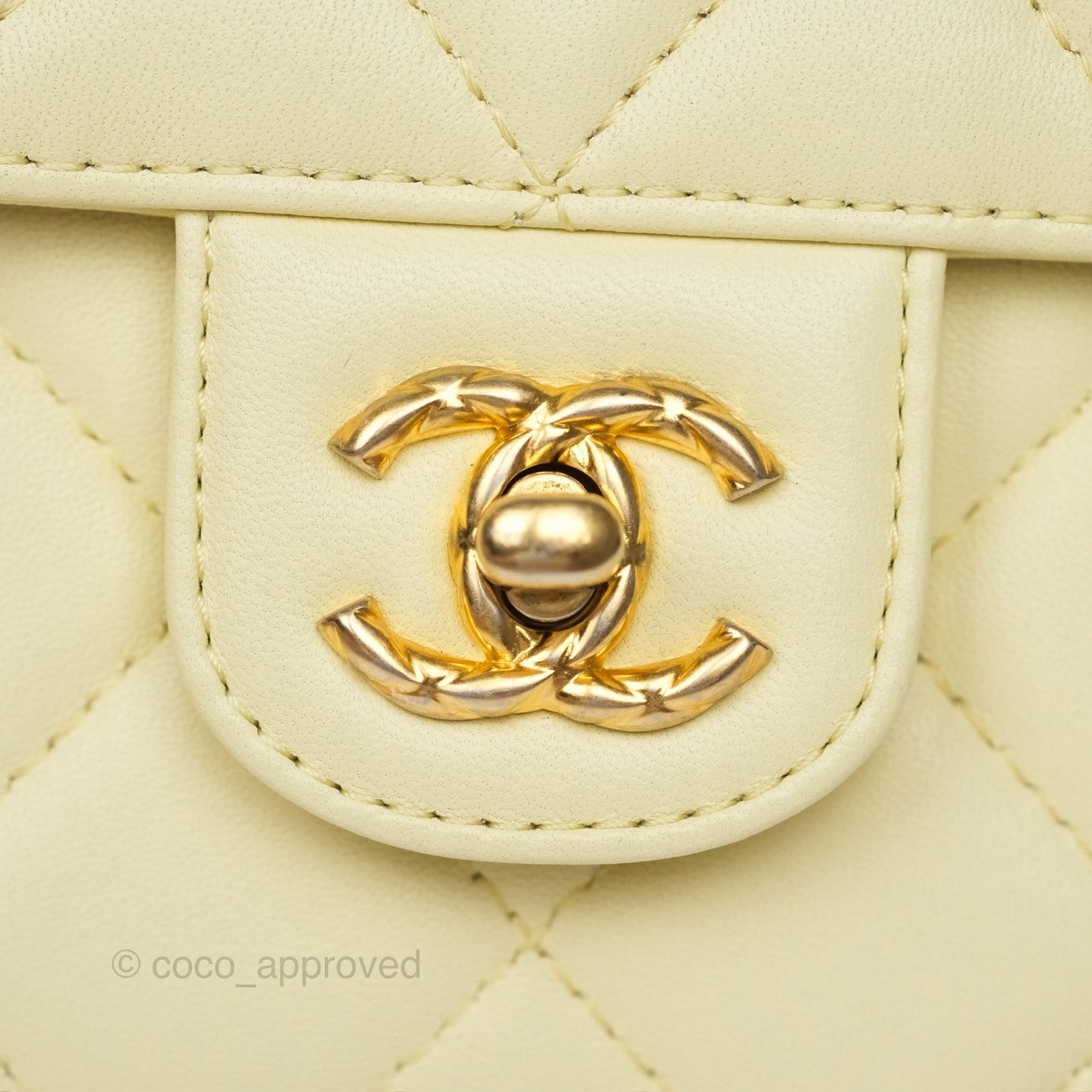 Chanel Crush Top Handle Flap Bag Yellow Lambskin Aged Gold Hardware