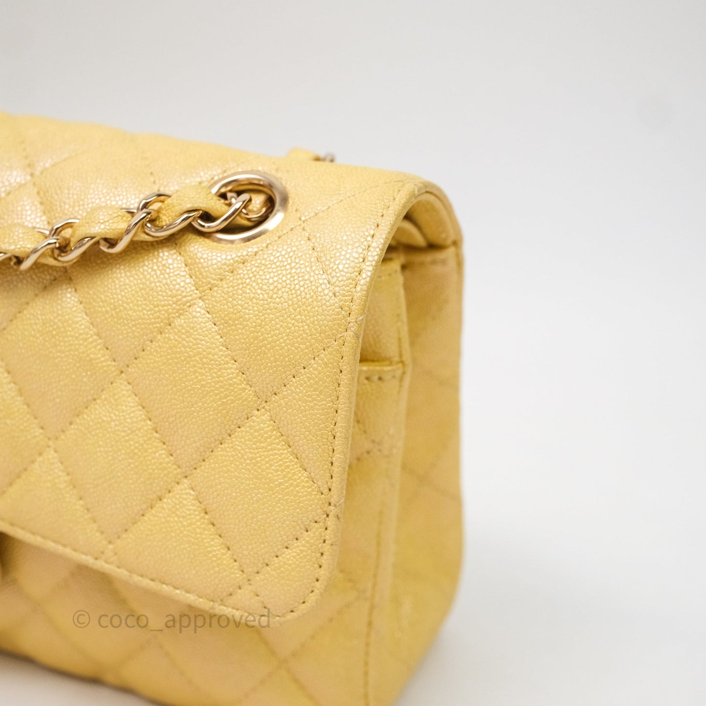 Chanel Small Classic Quilted Flap Iridescent Yellow Caviar Gold Hardware