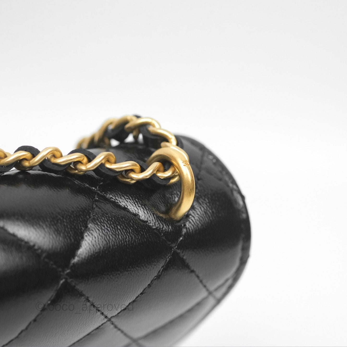Chanel Flap Phone Holder With Chain Quilted Black Shiny Lambskin