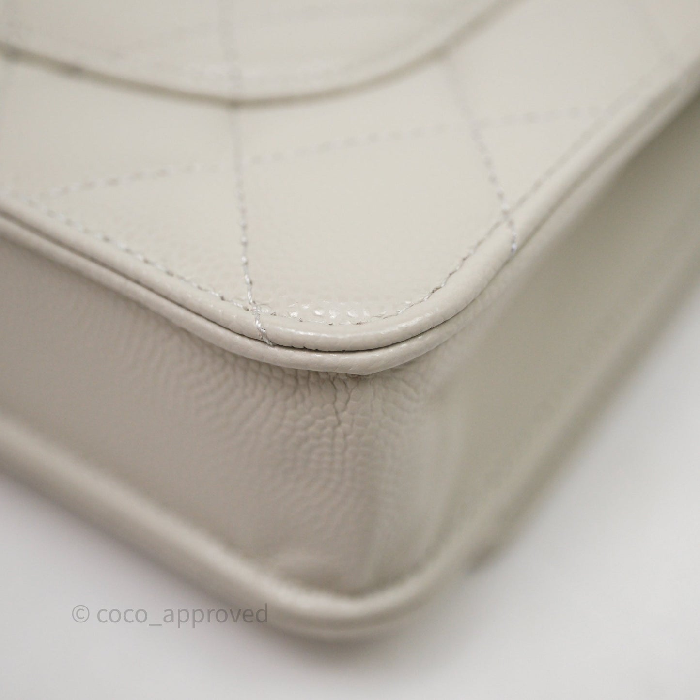 Chanel Quilted Wallet on Chain WOC Light Grey Caviar Gold Hardware 24S