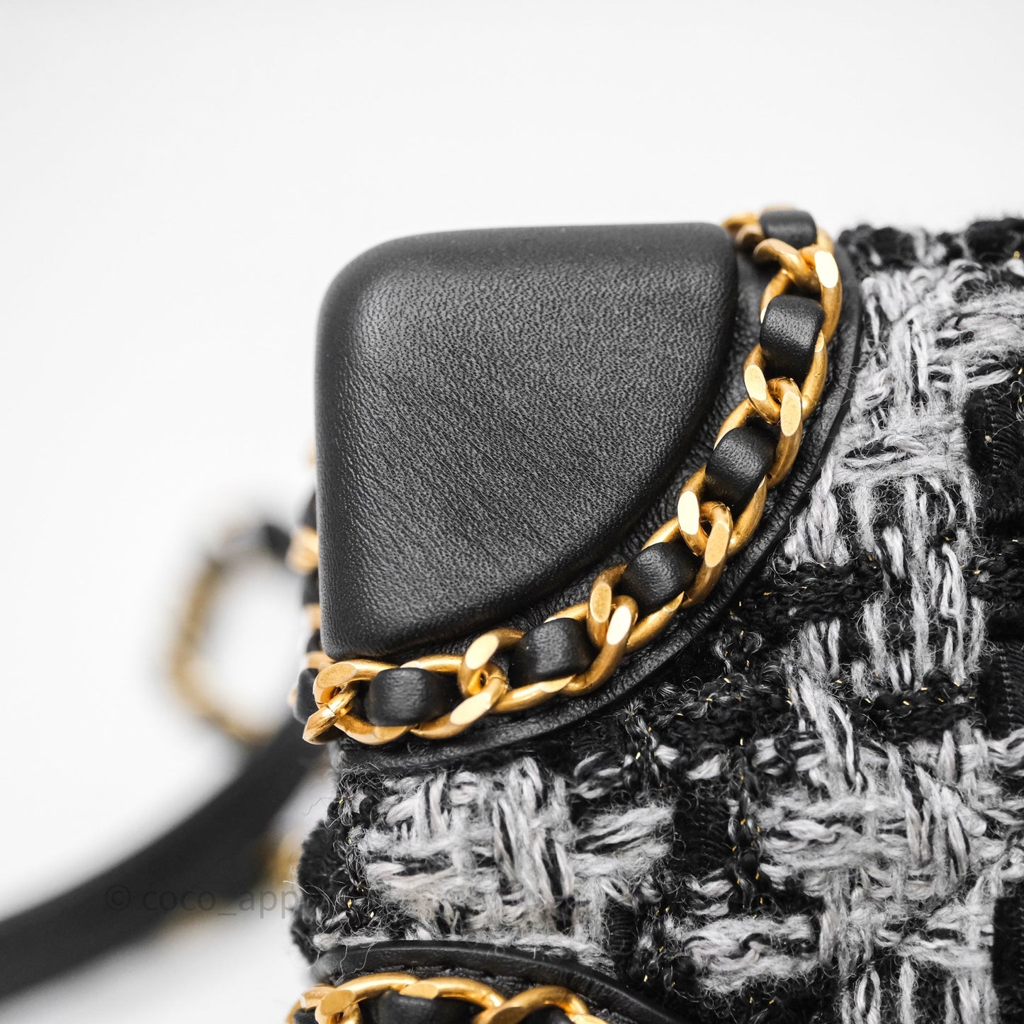 Chanel Mini Flag Bag Black & Grey Tweed Aged Gold Hardware