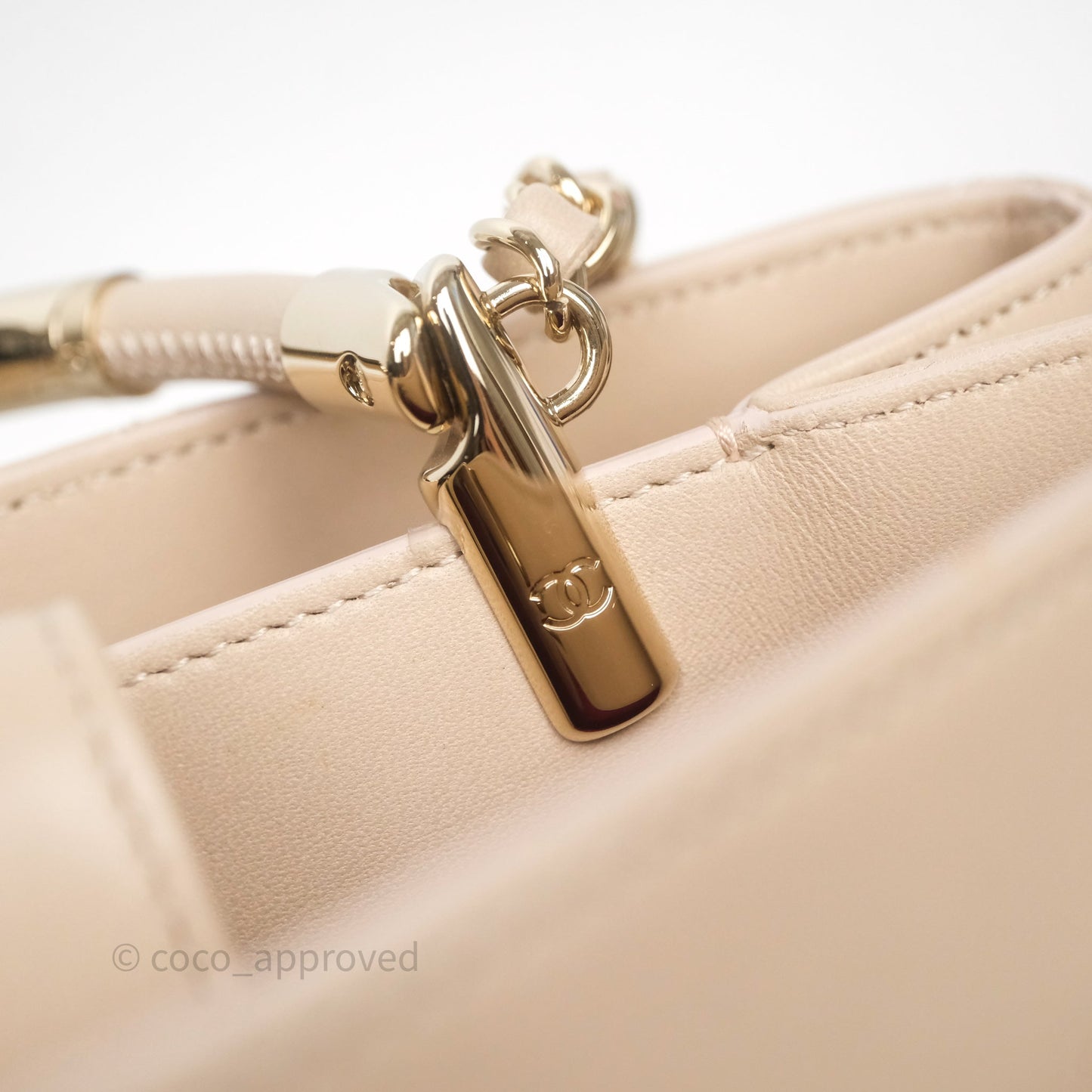 Chanel Quilted Top Handle Carry Chic Bag Beige Lambskin Gold Hardware