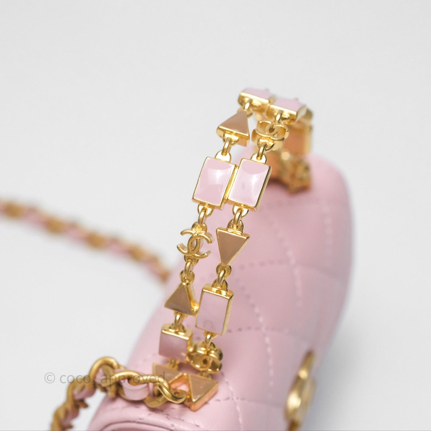 Chanel Mini Enamel Handle Clutch on Chain Pink Lambskin Gold Hardware 22B