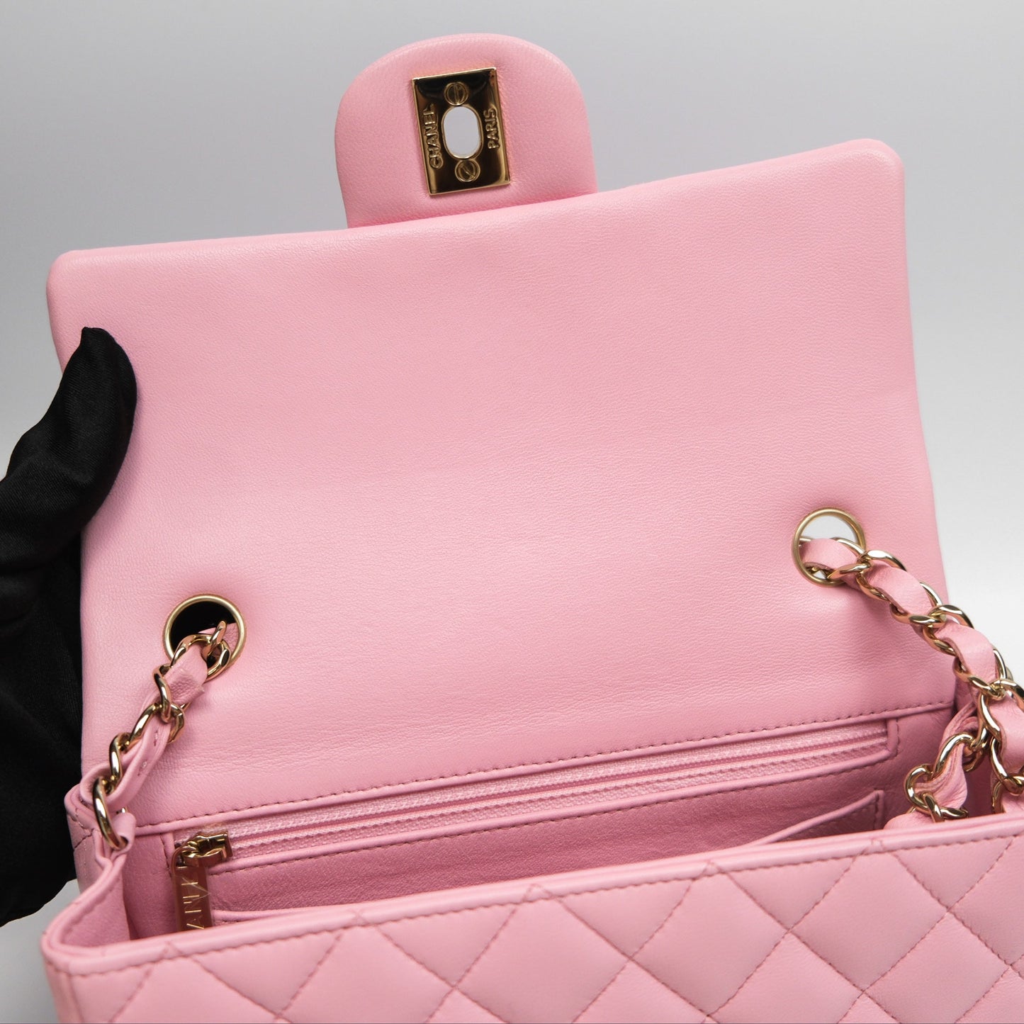 Chanel Quilted Mini Rectangular Flap Pink Lambskin Gold Hardware