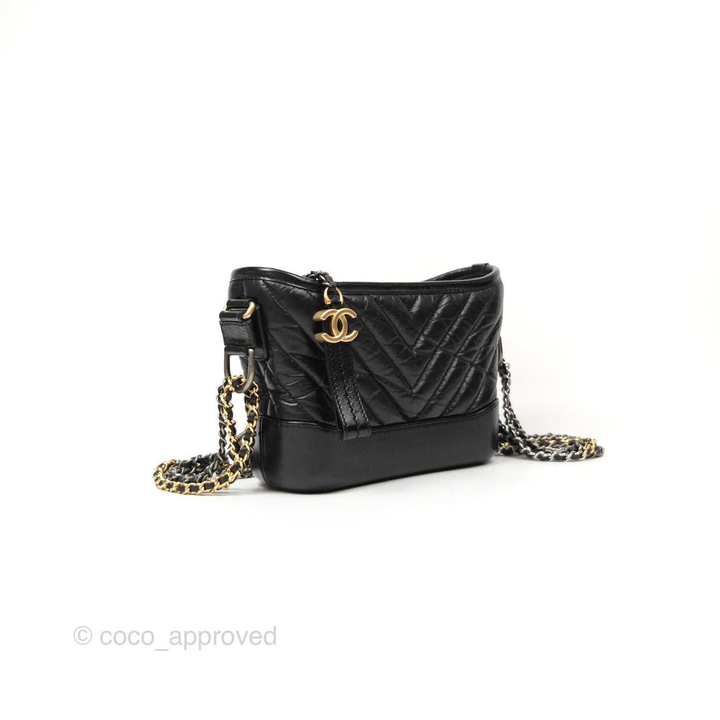 Chanel Chevron Small Gabrielle Hobo Black Aged Calfskin Mixed Hardware