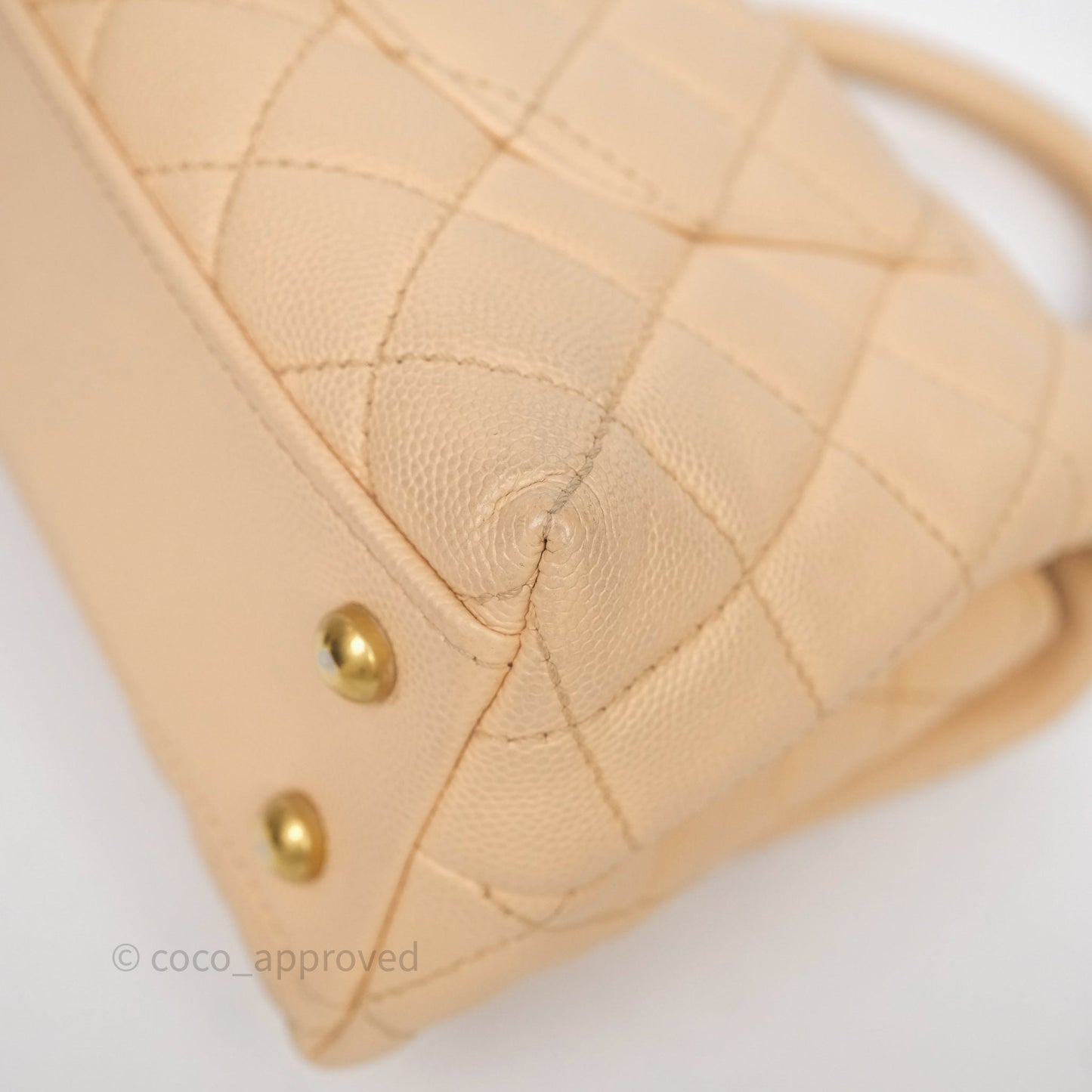 Chanel Small Coco Handle Quilted Beige Caviar Aged Gold Hardware