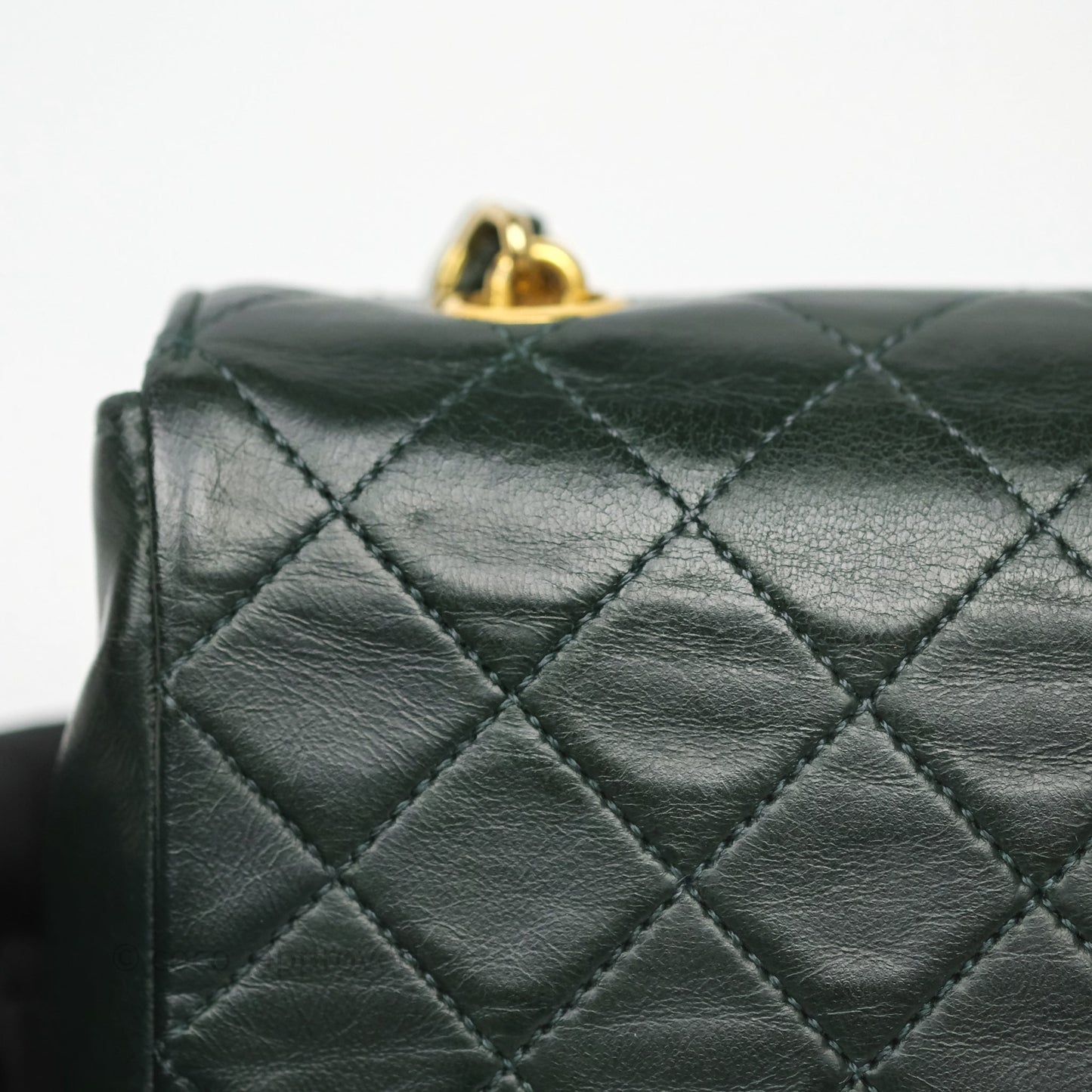 Chanel Vintage Mini Flap Bag Dark Green Lambskin Gold Hardware