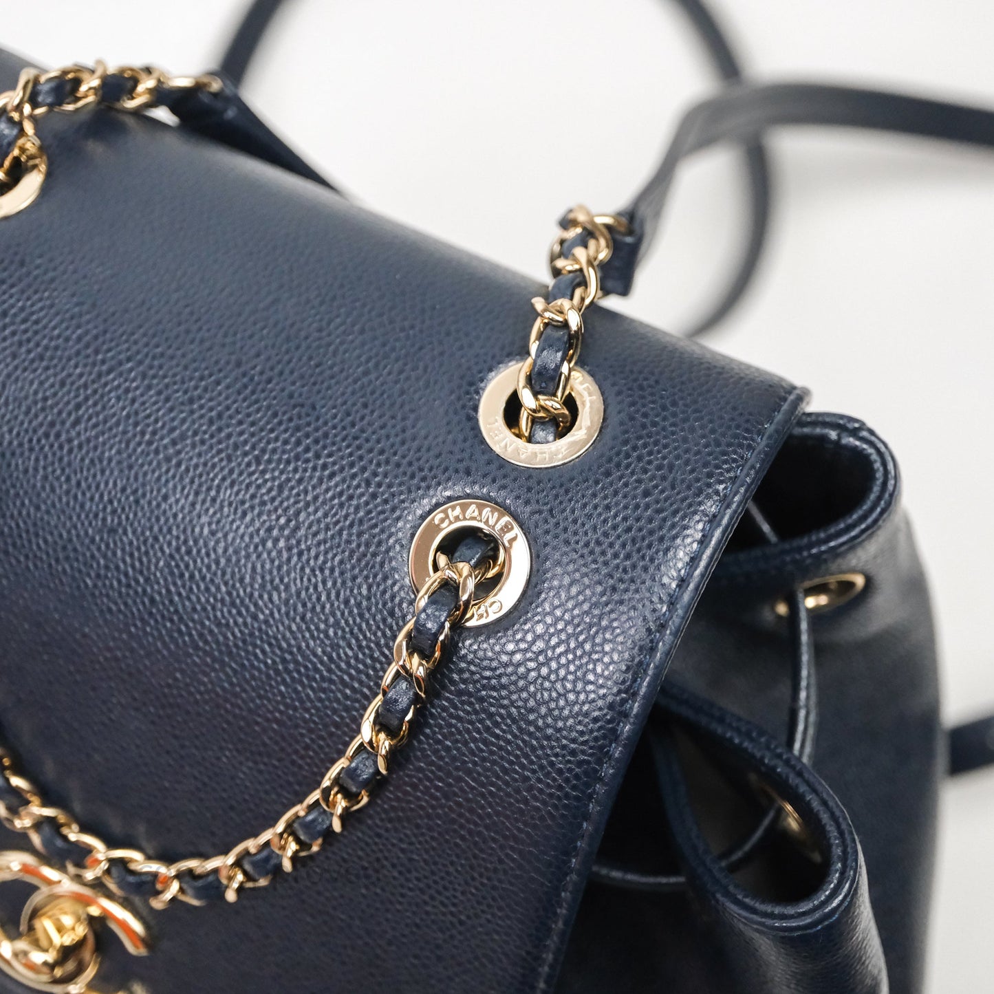 Chanel Quilted Business Affinity Backpack Navy Caviar Light Gold Hardware